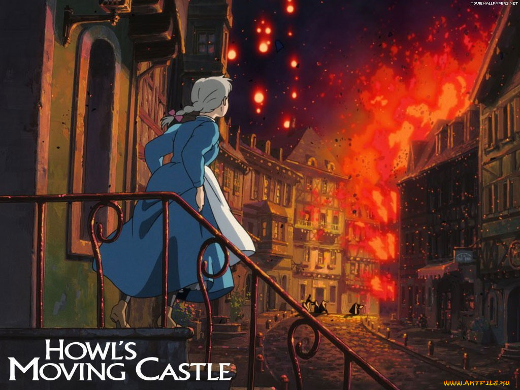 аниме, howl`s, moving, castle