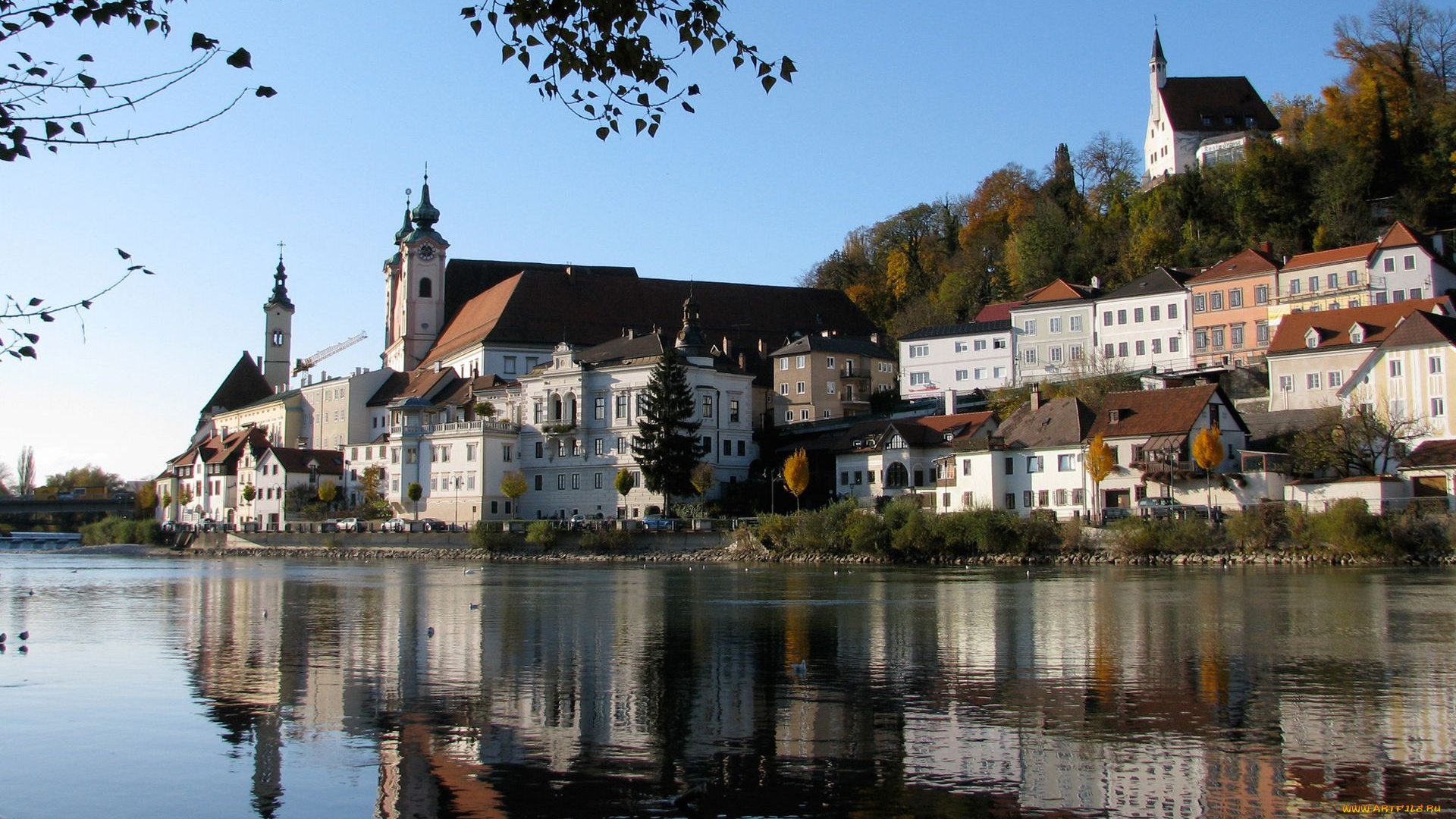 austria, города, панорамы, здания, дома, озеро, австрия