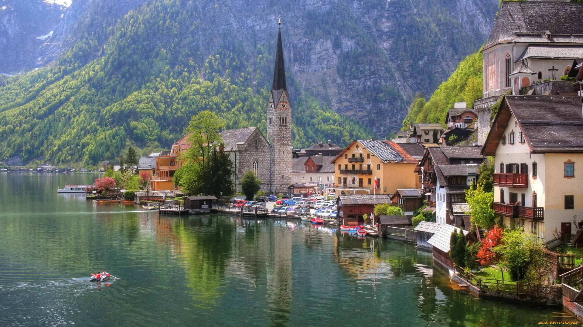 austria, города, пейзажи, австрия, дома, церковь, озеро