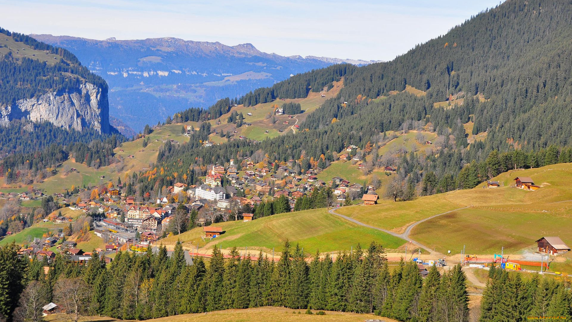 switzerland, города, пейзажи, швейцария, леса, горы, городок