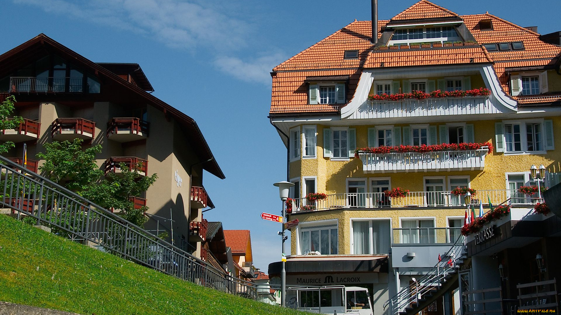 switzerland, города, здания, дома, швейцария, цветы, балконы