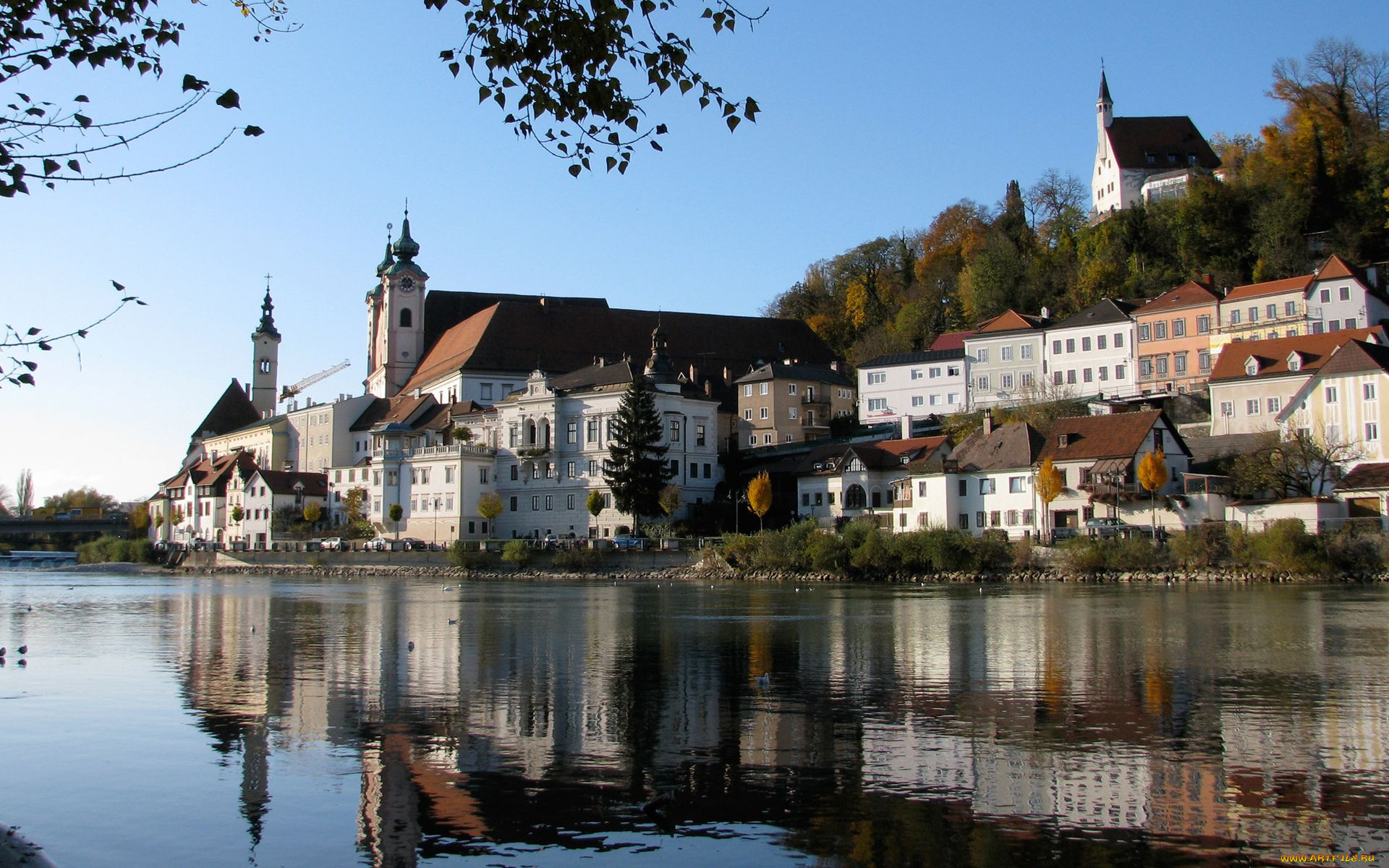 austria, города, панорамы, здания, дома, озеро, австрия