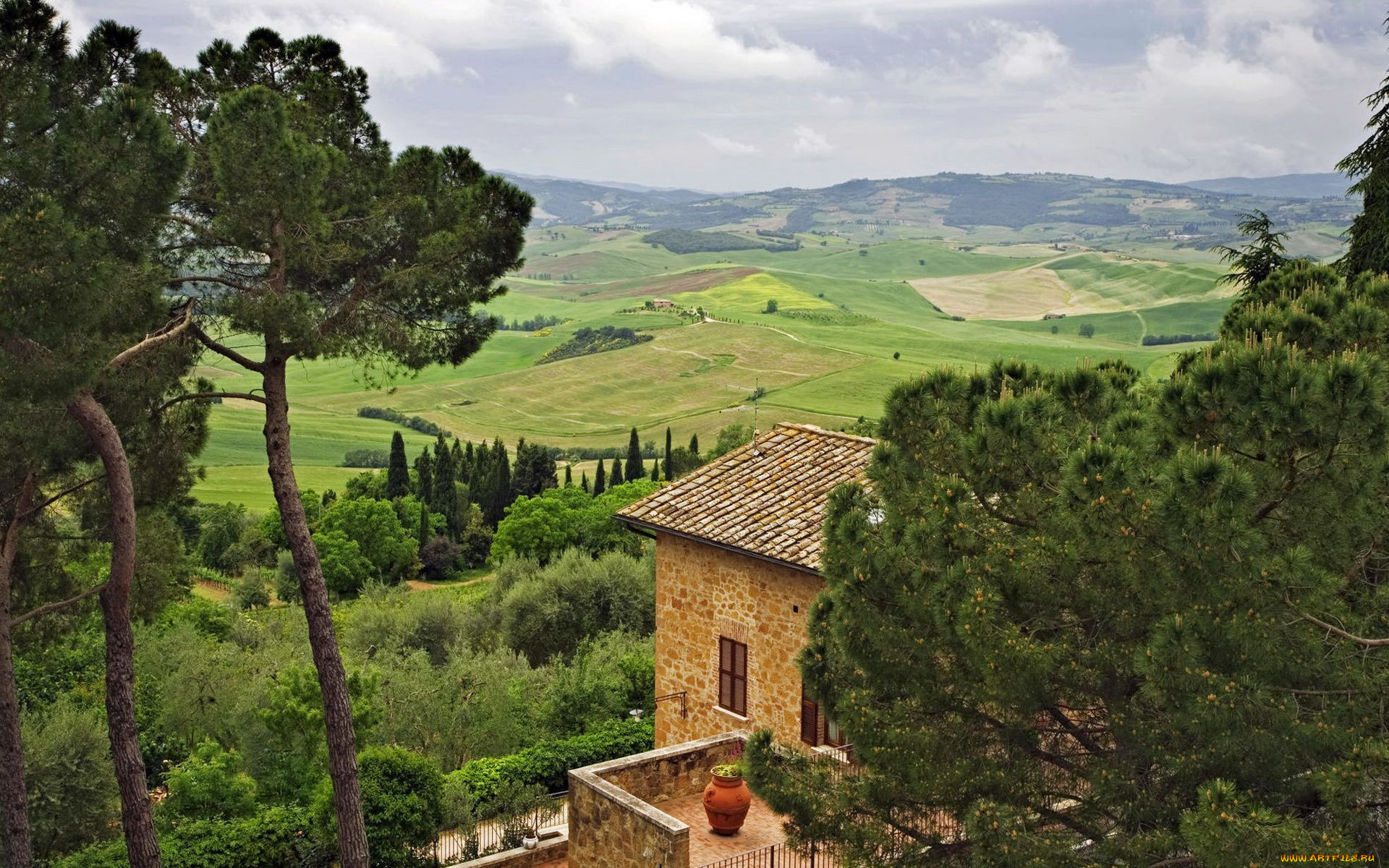 italy, природа, пейзажи, дом, италия, поля, деревья