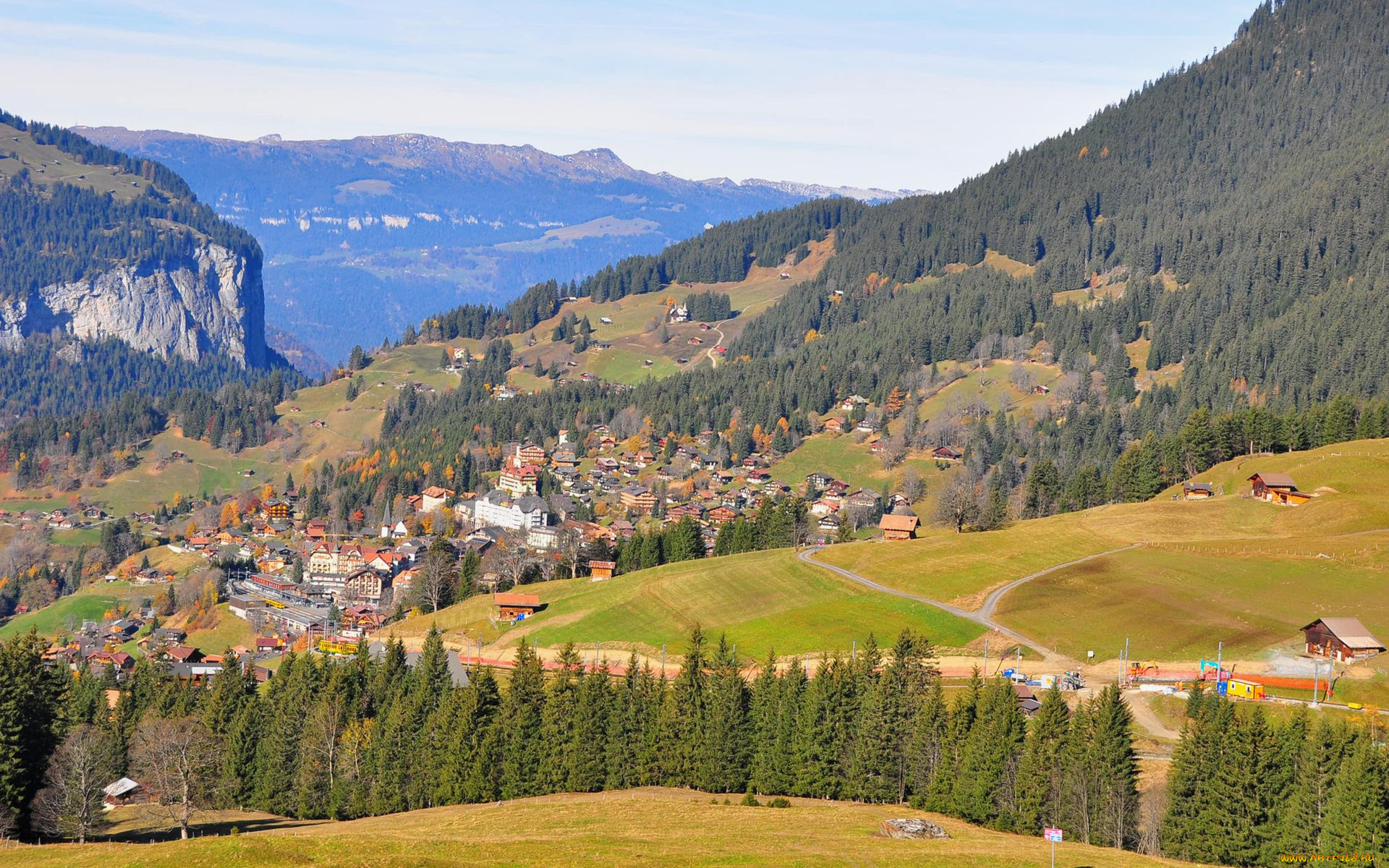 switzerland, города, пейзажи, швейцария, леса, горы, городок