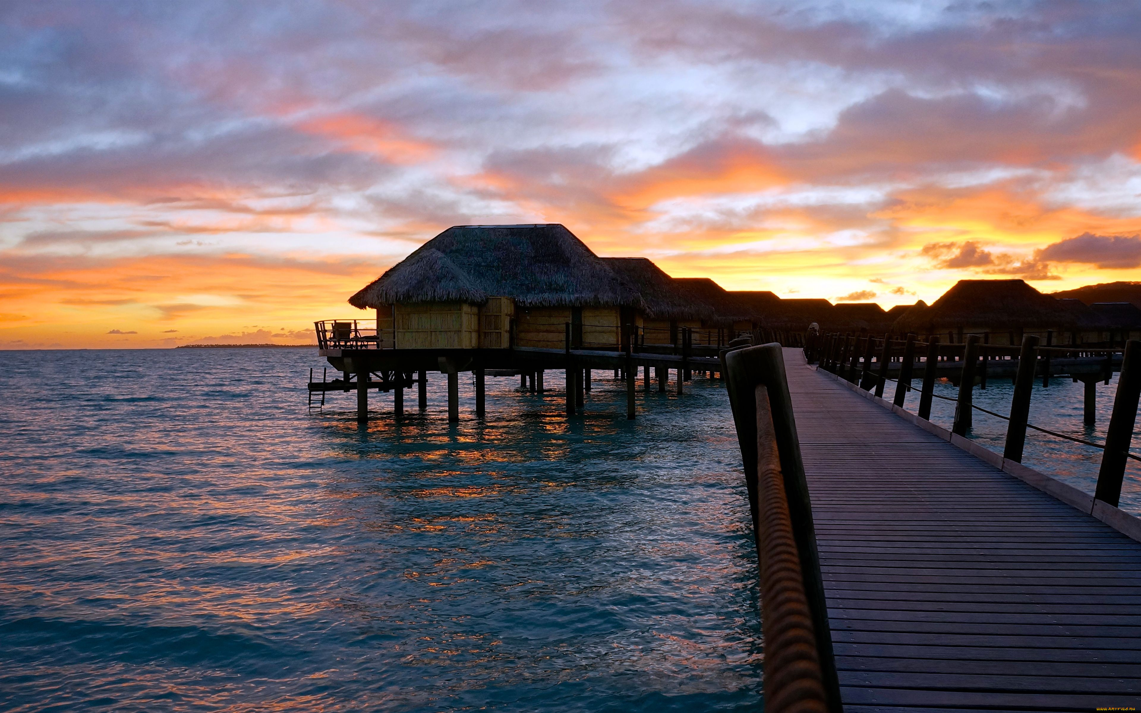 природа, побережье, мостик, восход, french, polynesia, французская, полинезия, океан