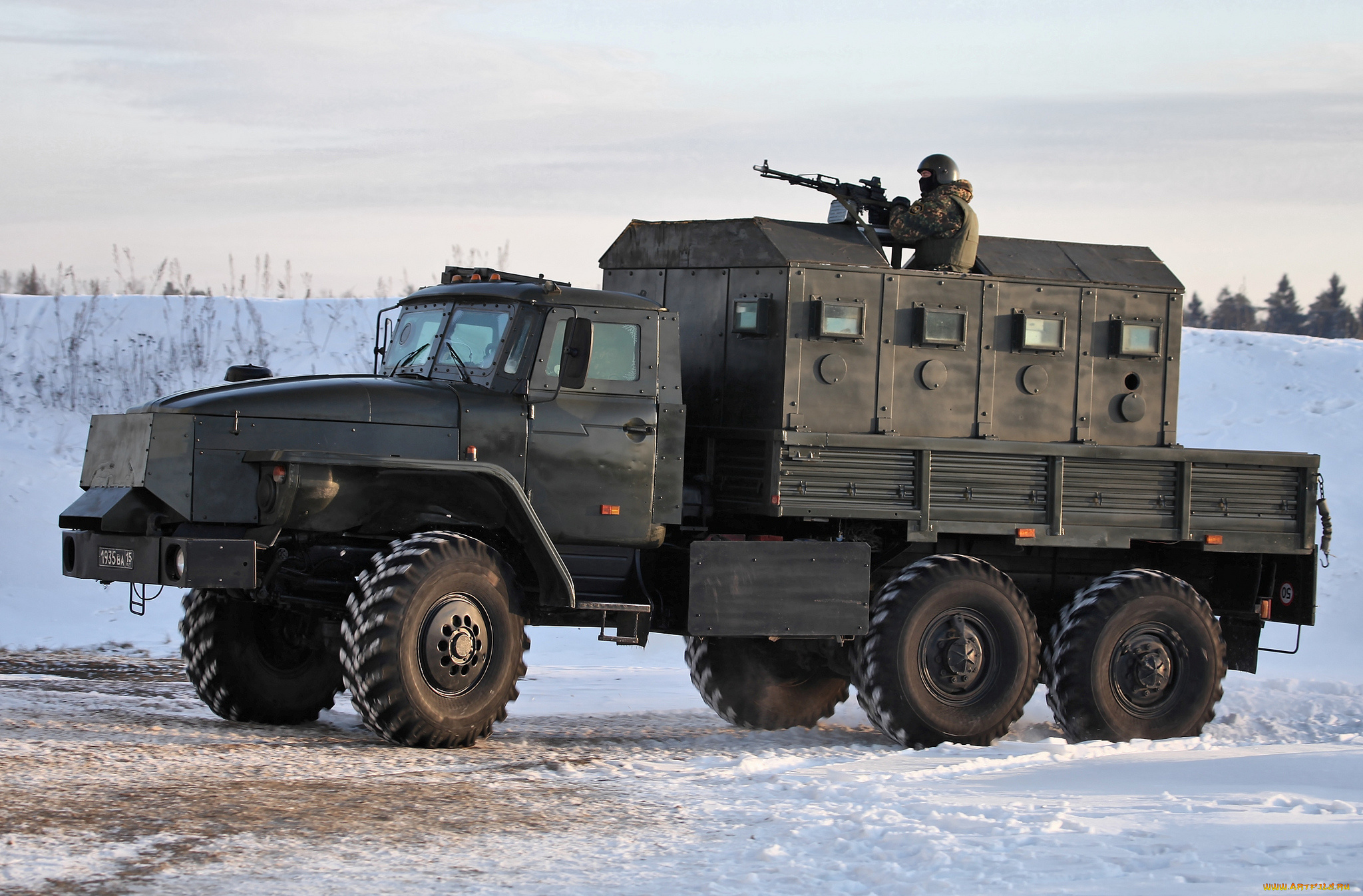 техника, военная, техника, пулеметчик, звезда-в, урал-4320, бронеавтомобиль, снег