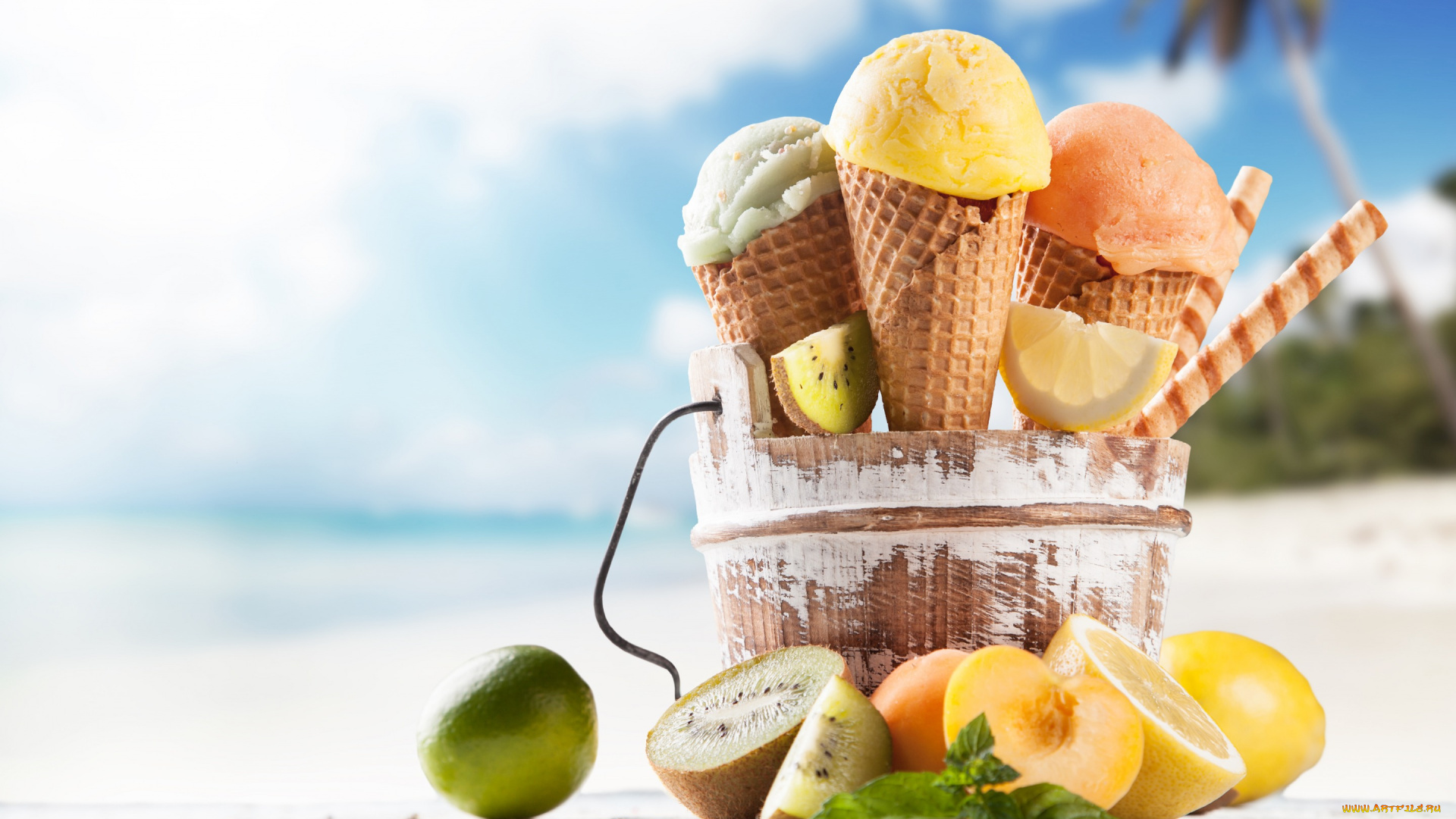 еда, мороженое, , десерты, пляж, фрукты, рожок, сладкое, десерт, fruits, tropical, dessert, sweet, ice, cream
