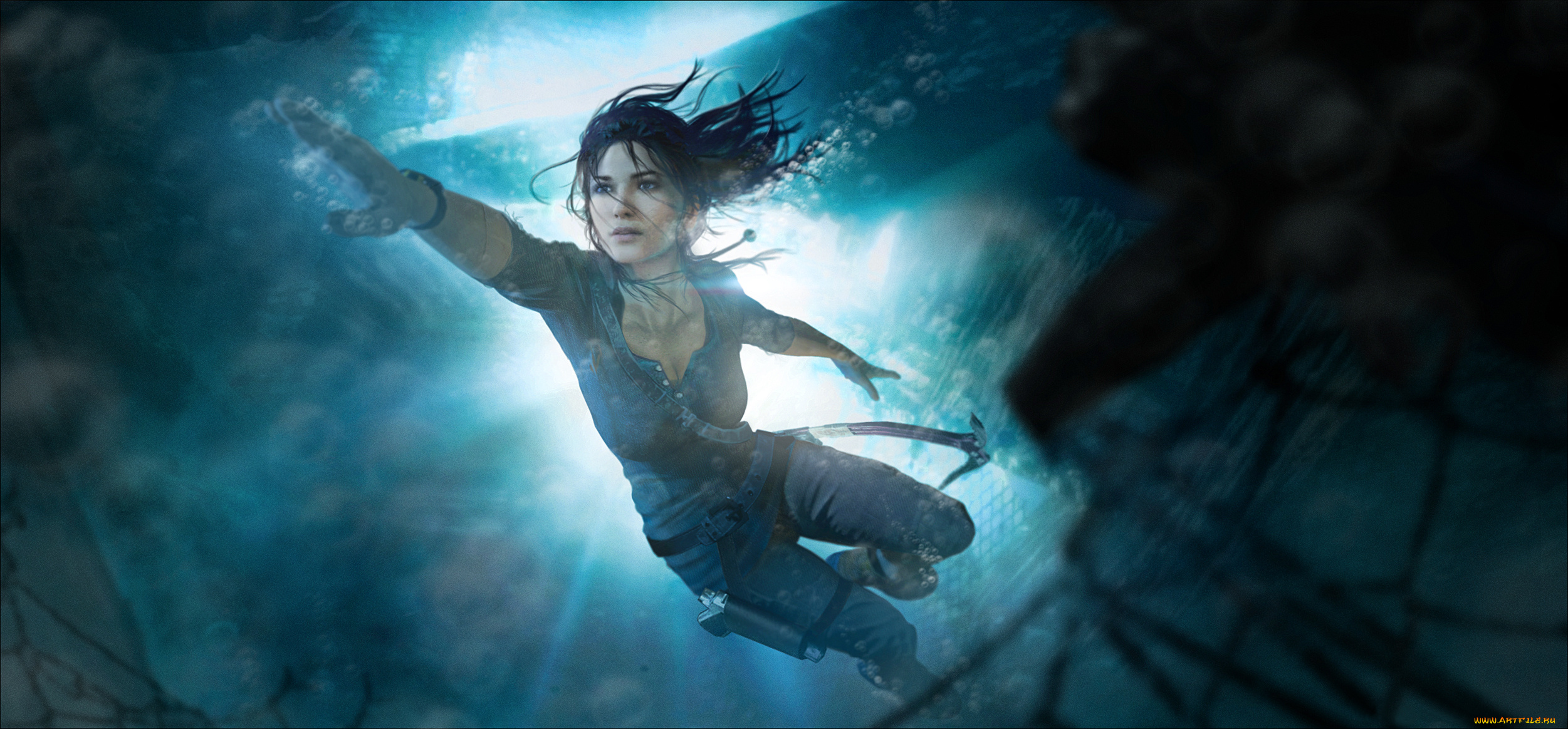 видео, игры, tomb, raider, 2013, tomb, raider, lara, croft, art, плывет, underwater, девушка, море, под, водой