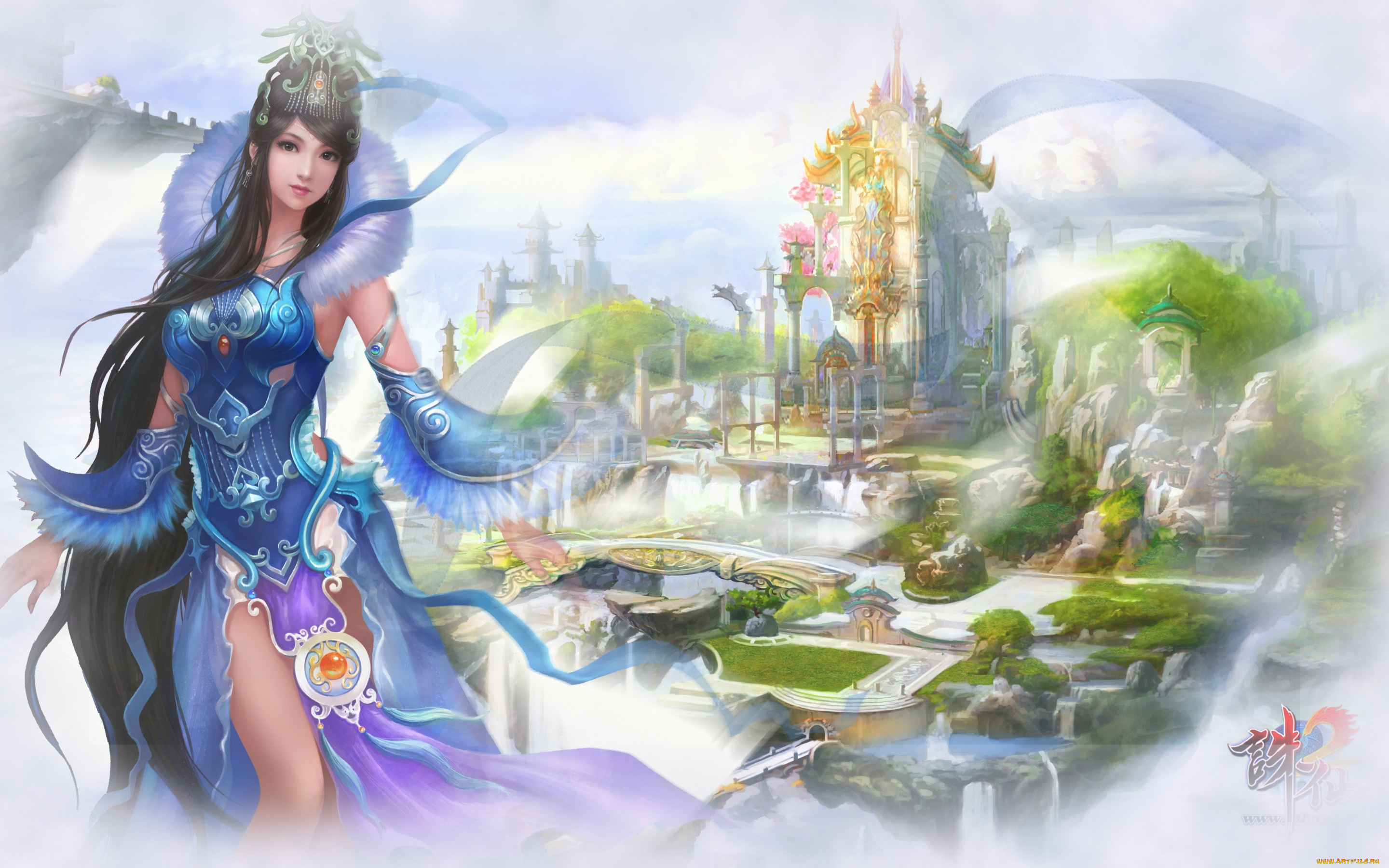 видео, игры, jade, dynasty, mist, mountains, warrior, fantasy, game, wallpapers, china, east, perfect, world, mmorpg, sky, clouds, chinese, beauty, мосты, дворцы, туман, пейзаж, девушка, восток, китай, красавица, jade, dynasty, нефритовая, династия