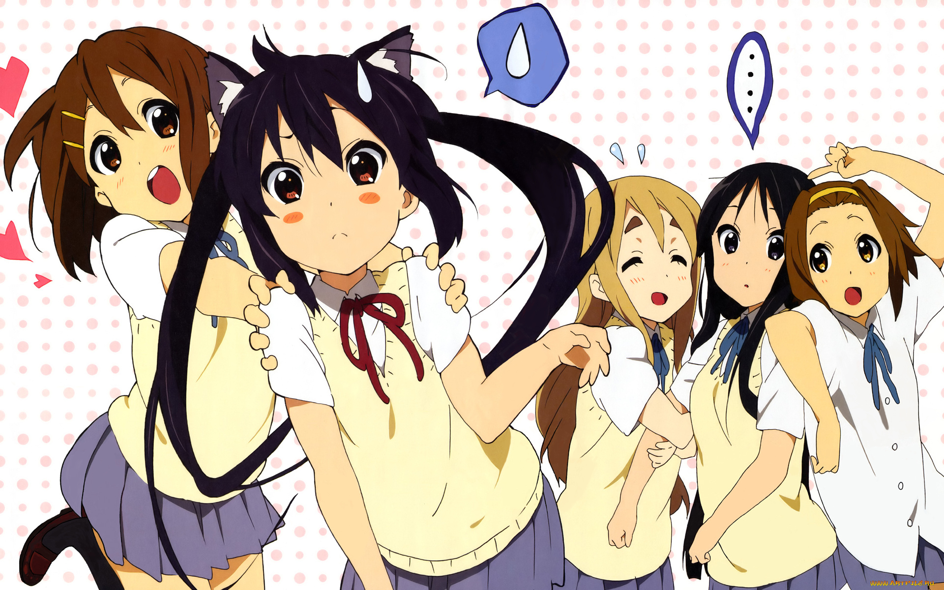 аниме, k-on, девушка, взгляд, фон