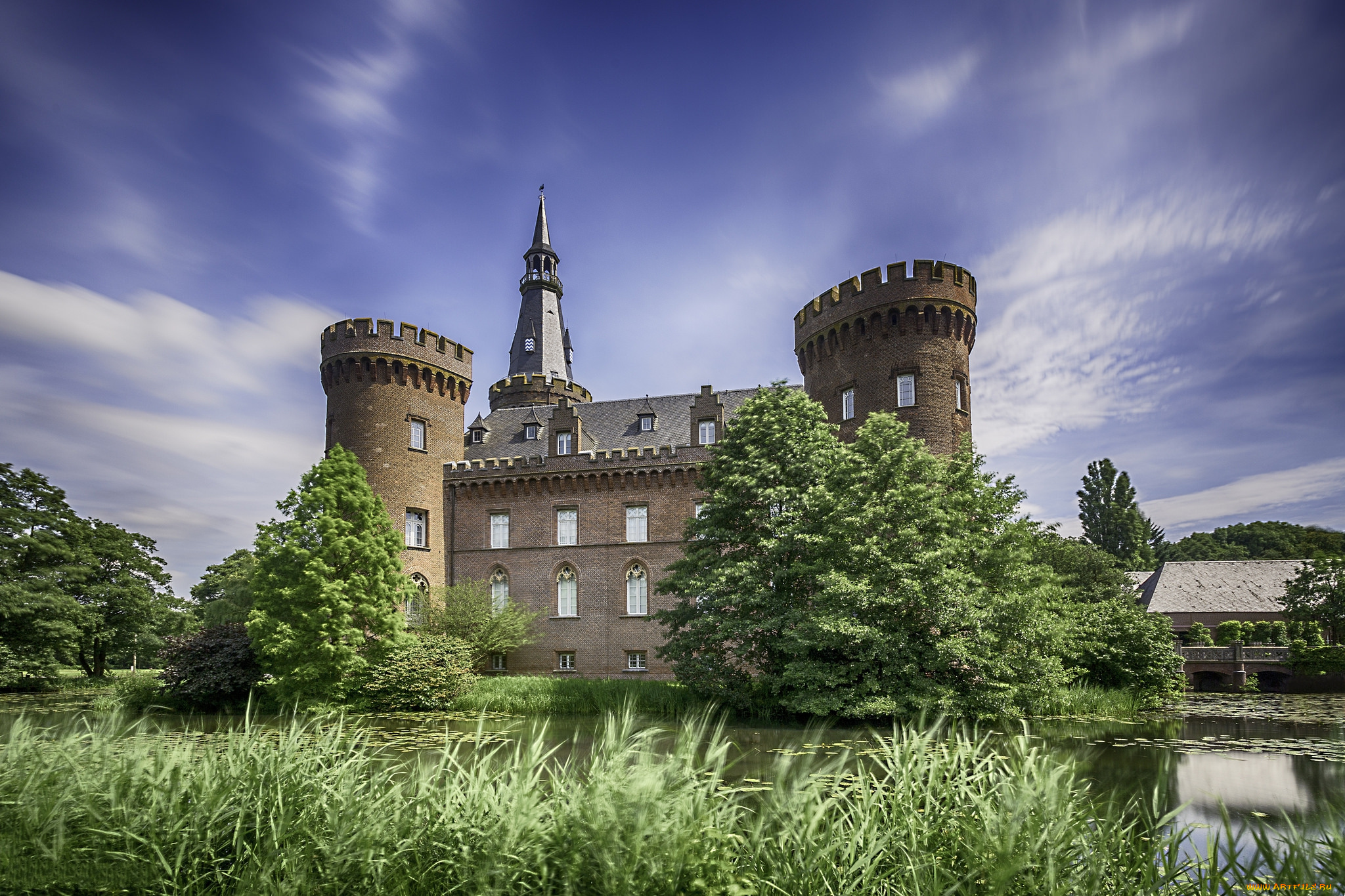 castle, moyland, города, замки, германии, парк, пруд, замок