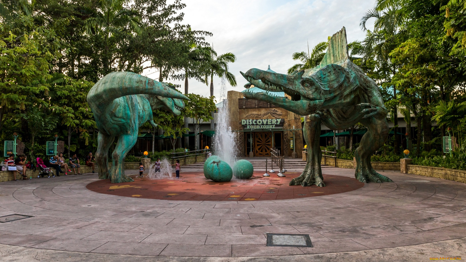 сингапур, разное, динозавры, скульптуры, деревья, люди, фонтан