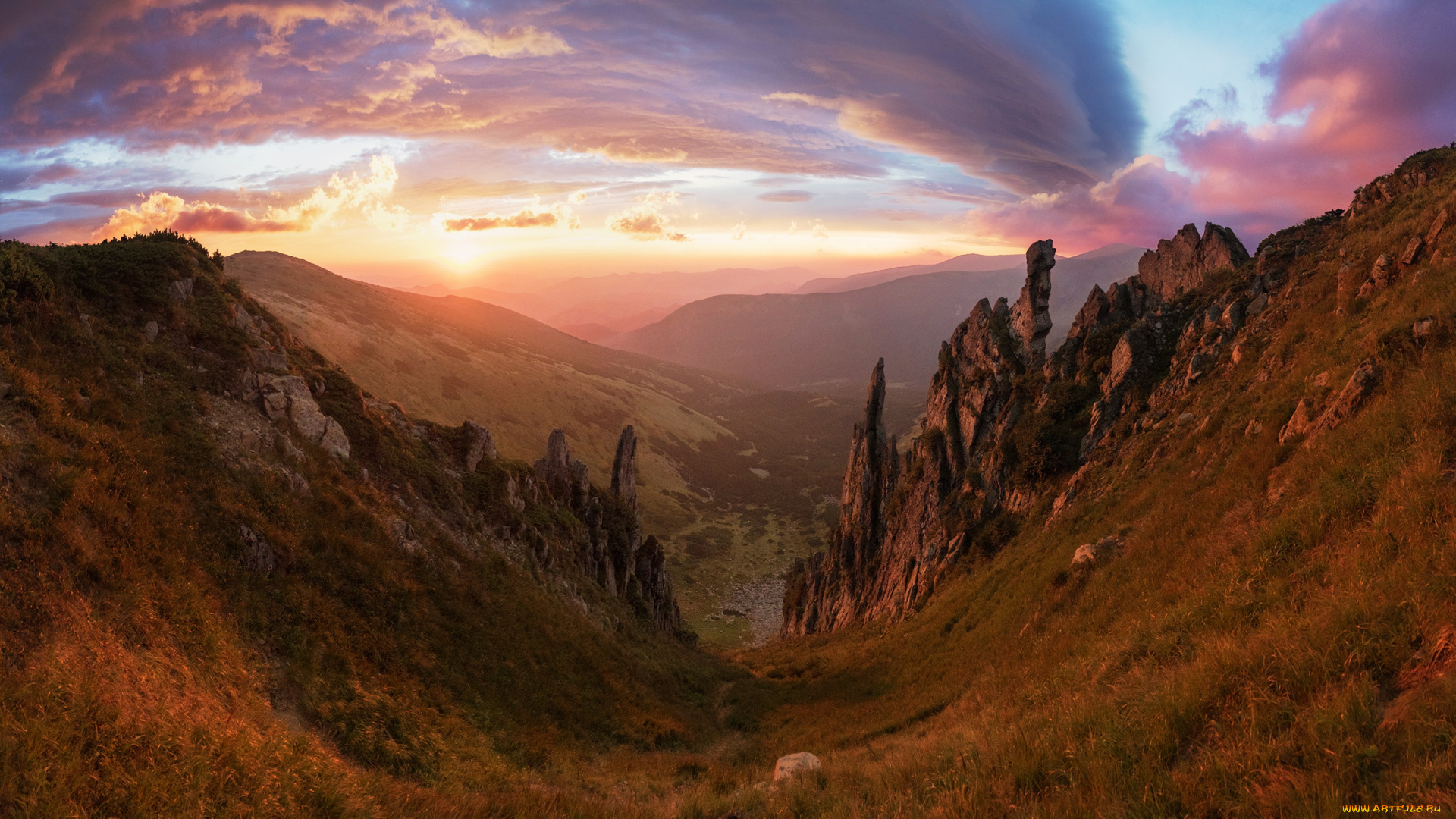 природа, горы, rocks, mountains, desert, sunset