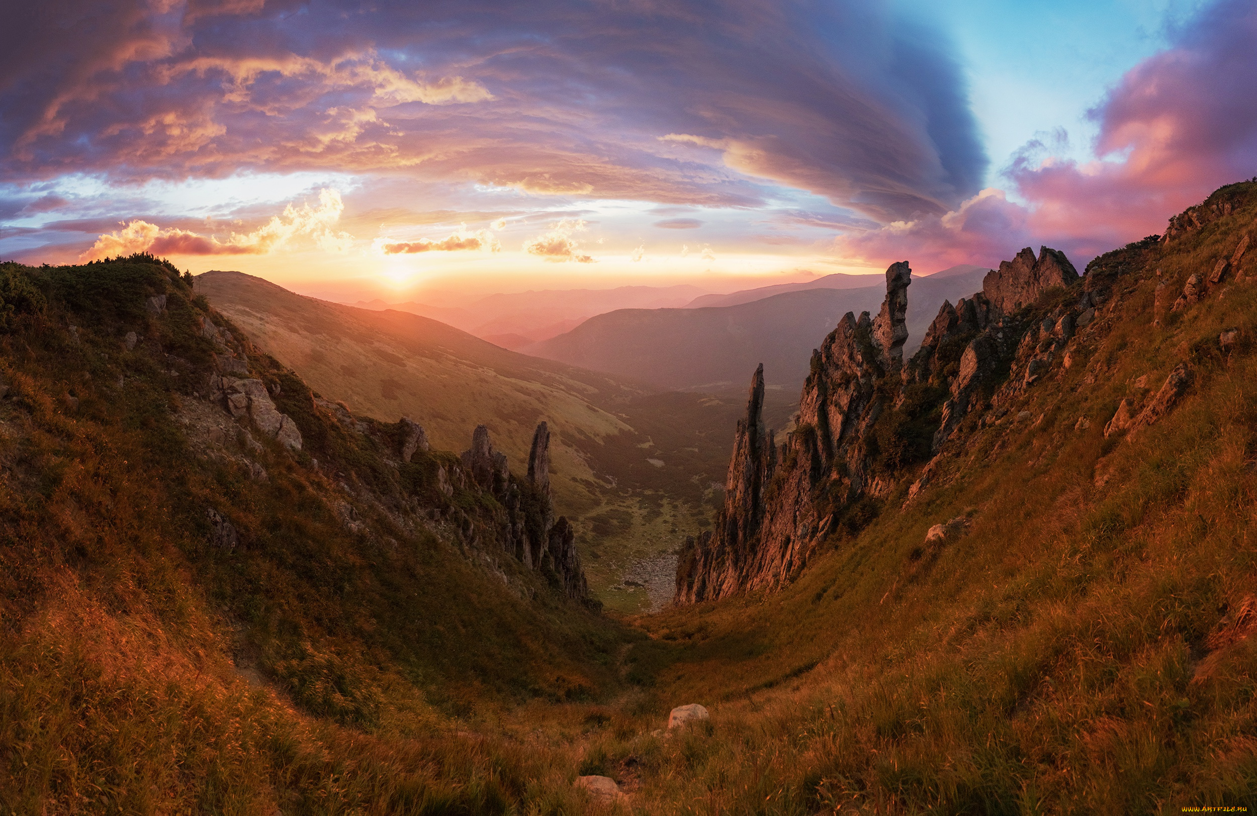 природа, горы, rocks, mountains, desert, sunset