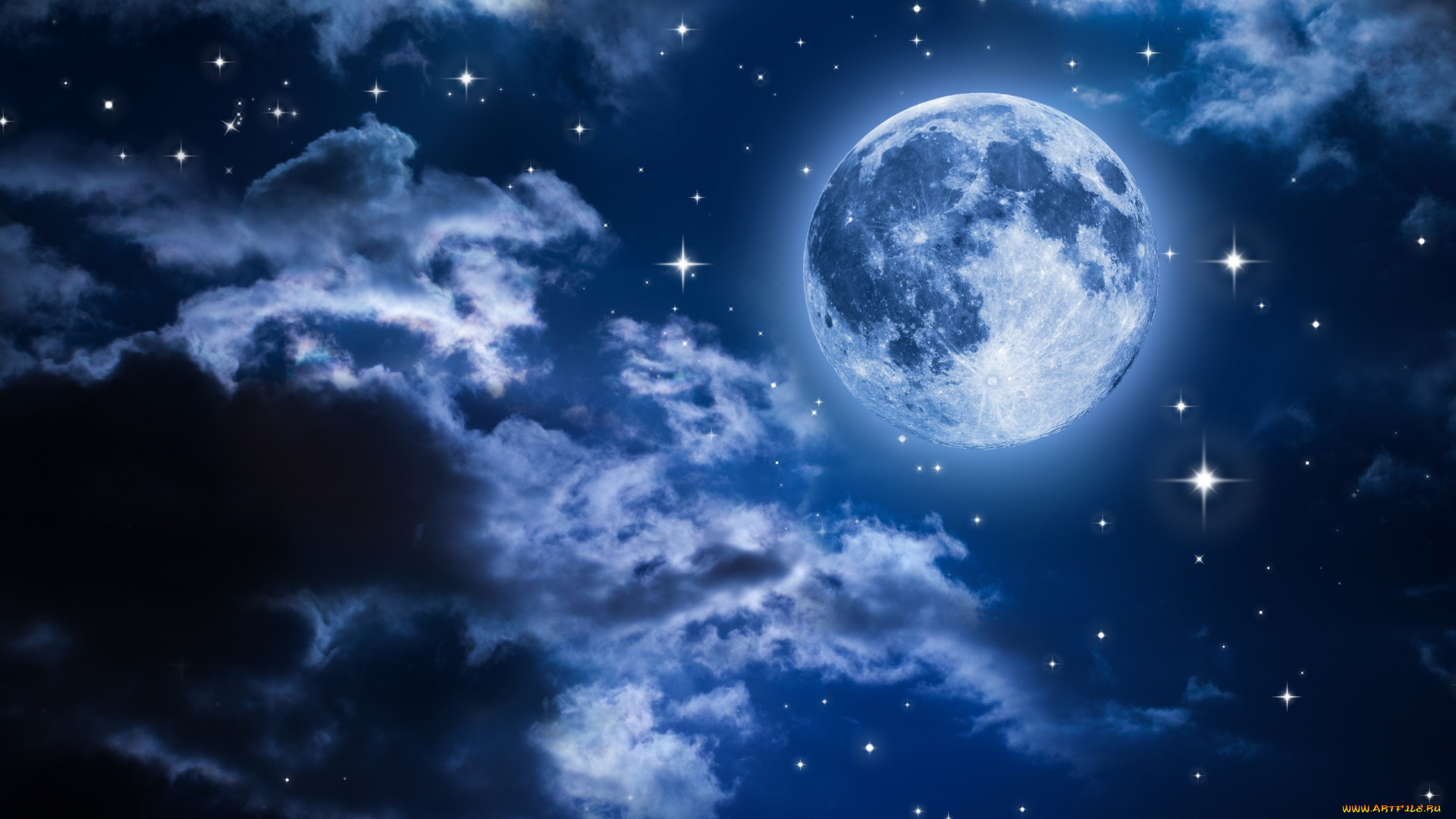 космос, луна, свет, ночь, ночной, небо, пейзаж, облака