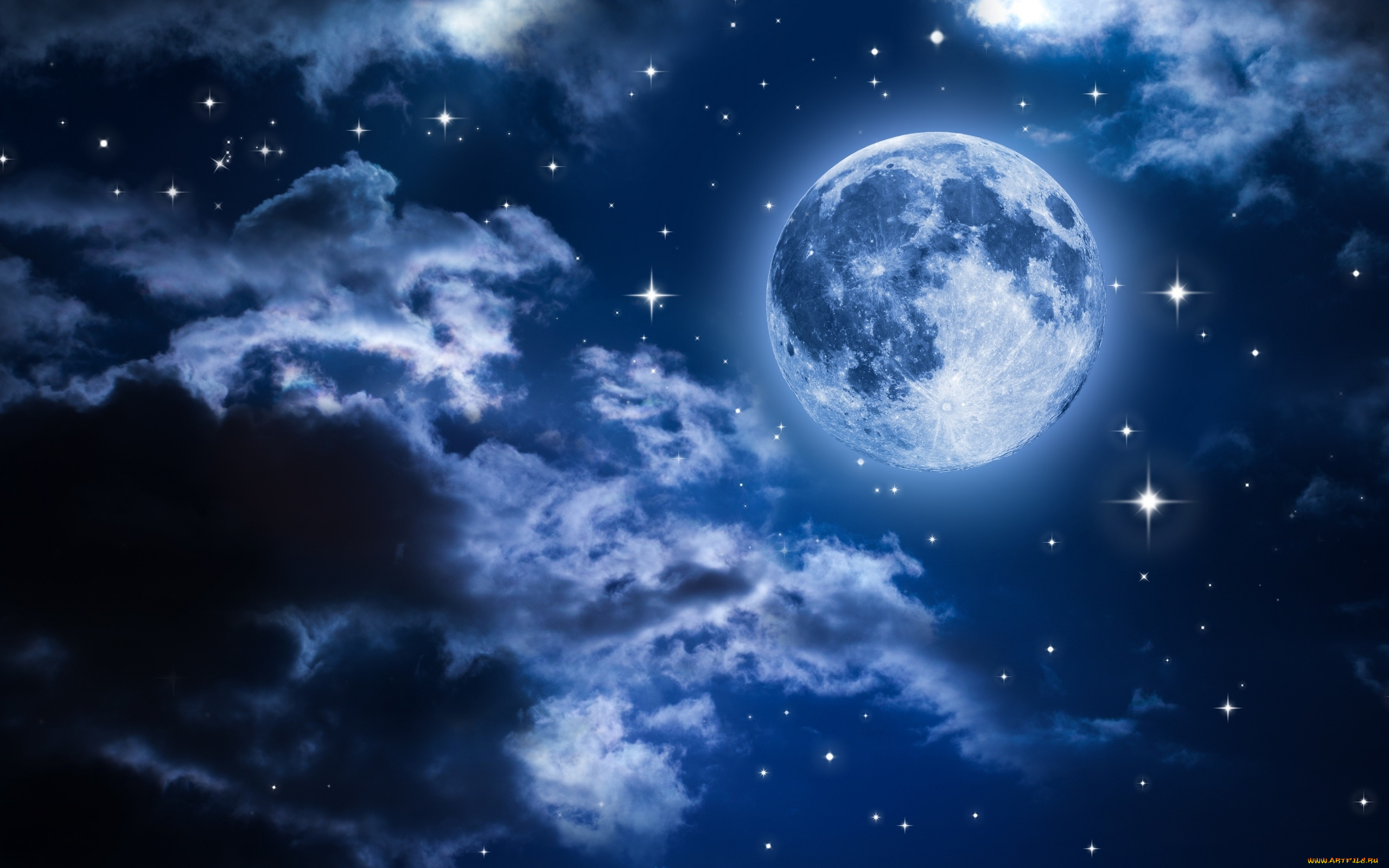 космос, луна, свет, ночь, ночной, небо, пейзаж, облака