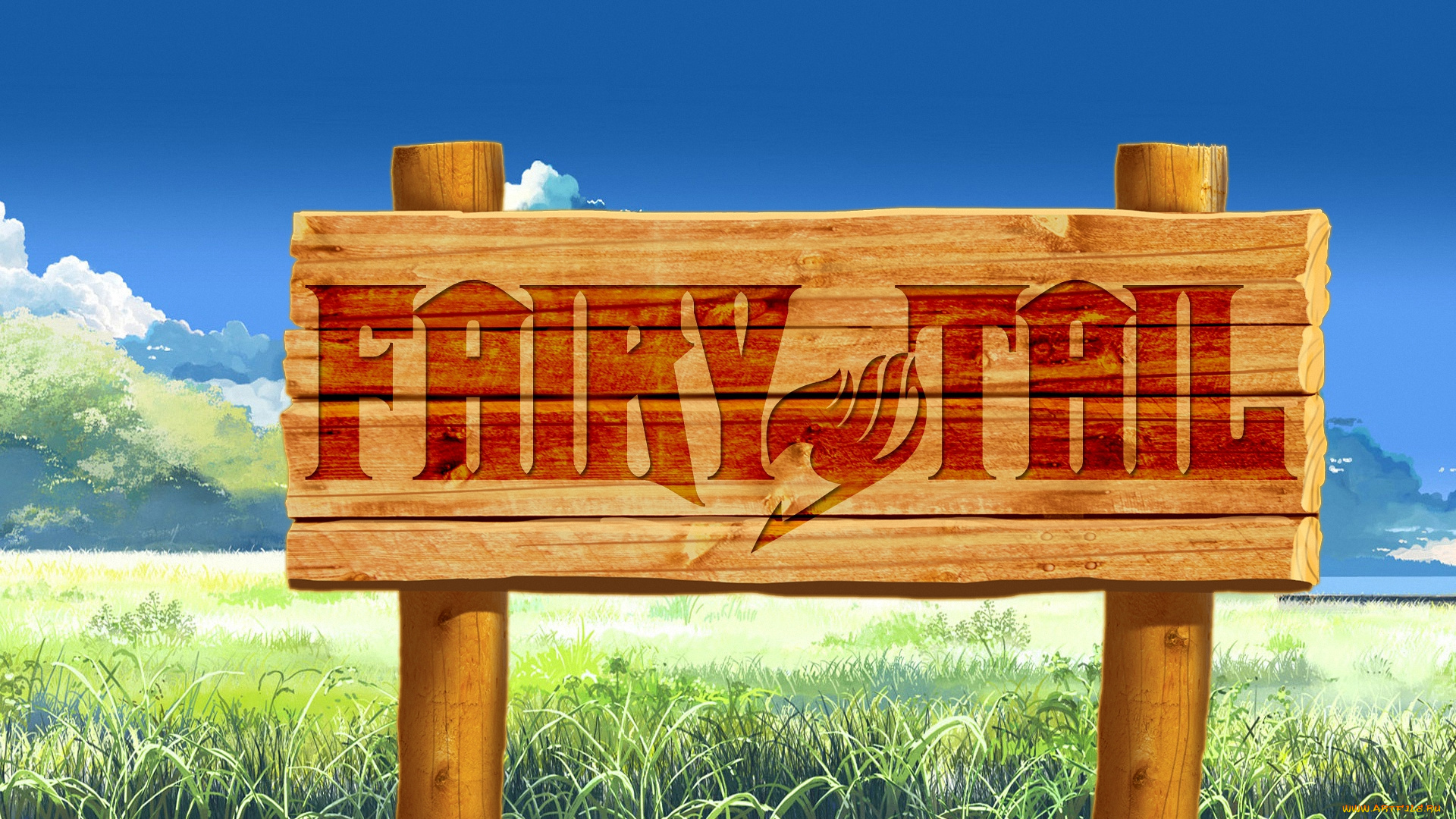 аниме, fairy, tail, табличка, гильдия, поле, небо