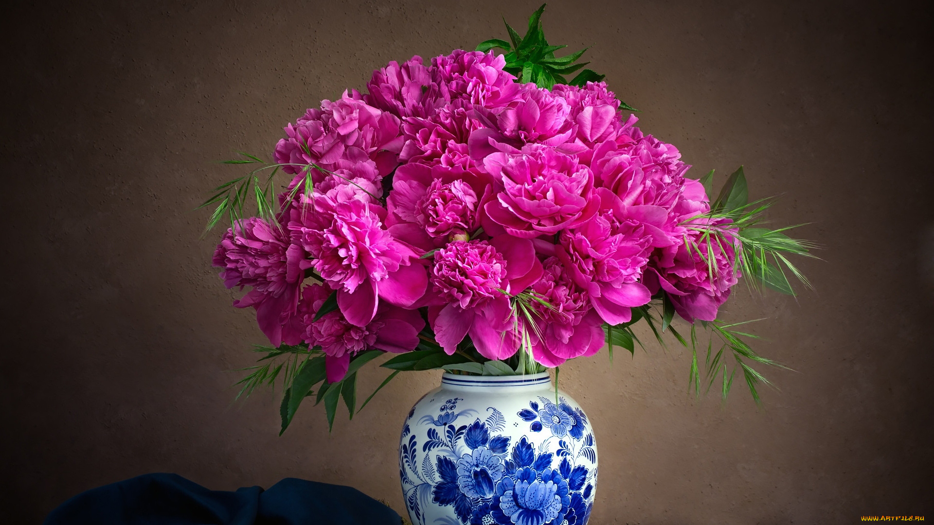 цветы, пионы, ваза, розовые, букет