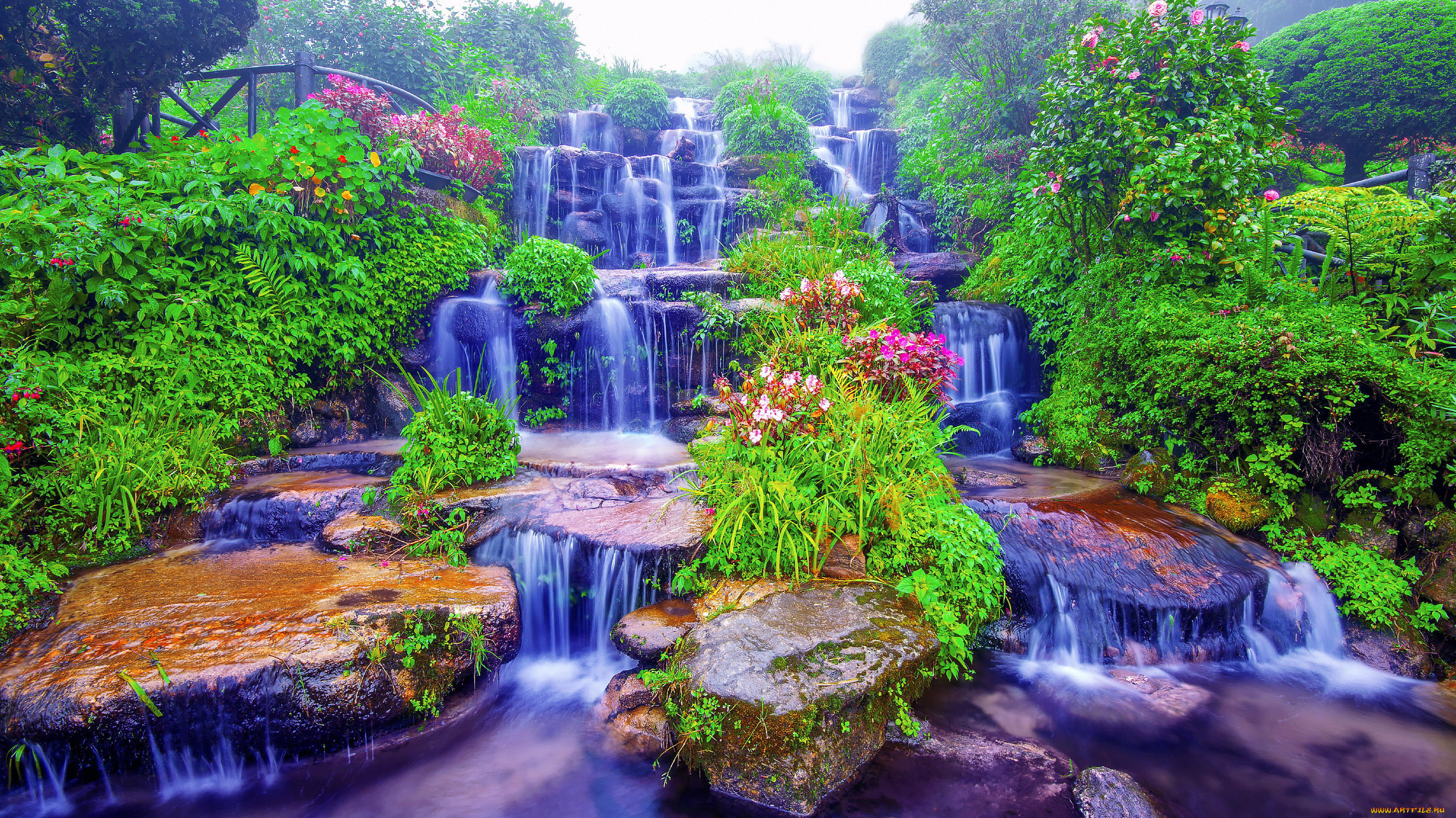 природа, водопады, тропический, водопад