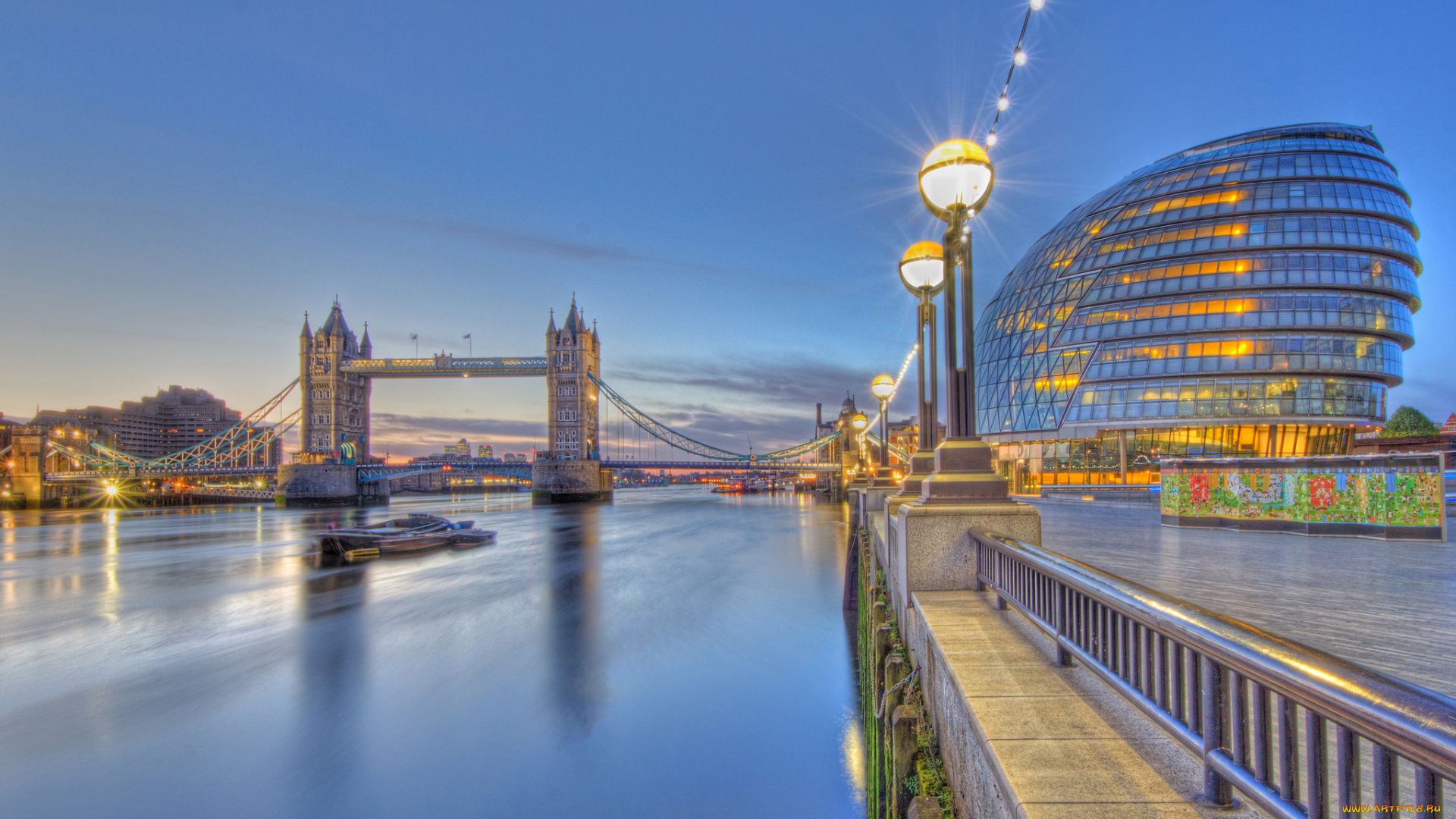 london, england, города, лондон, великобритания, река, tower, bridge, city, hall, темза, тауэрский, мост, river, thames, фонари, набережная