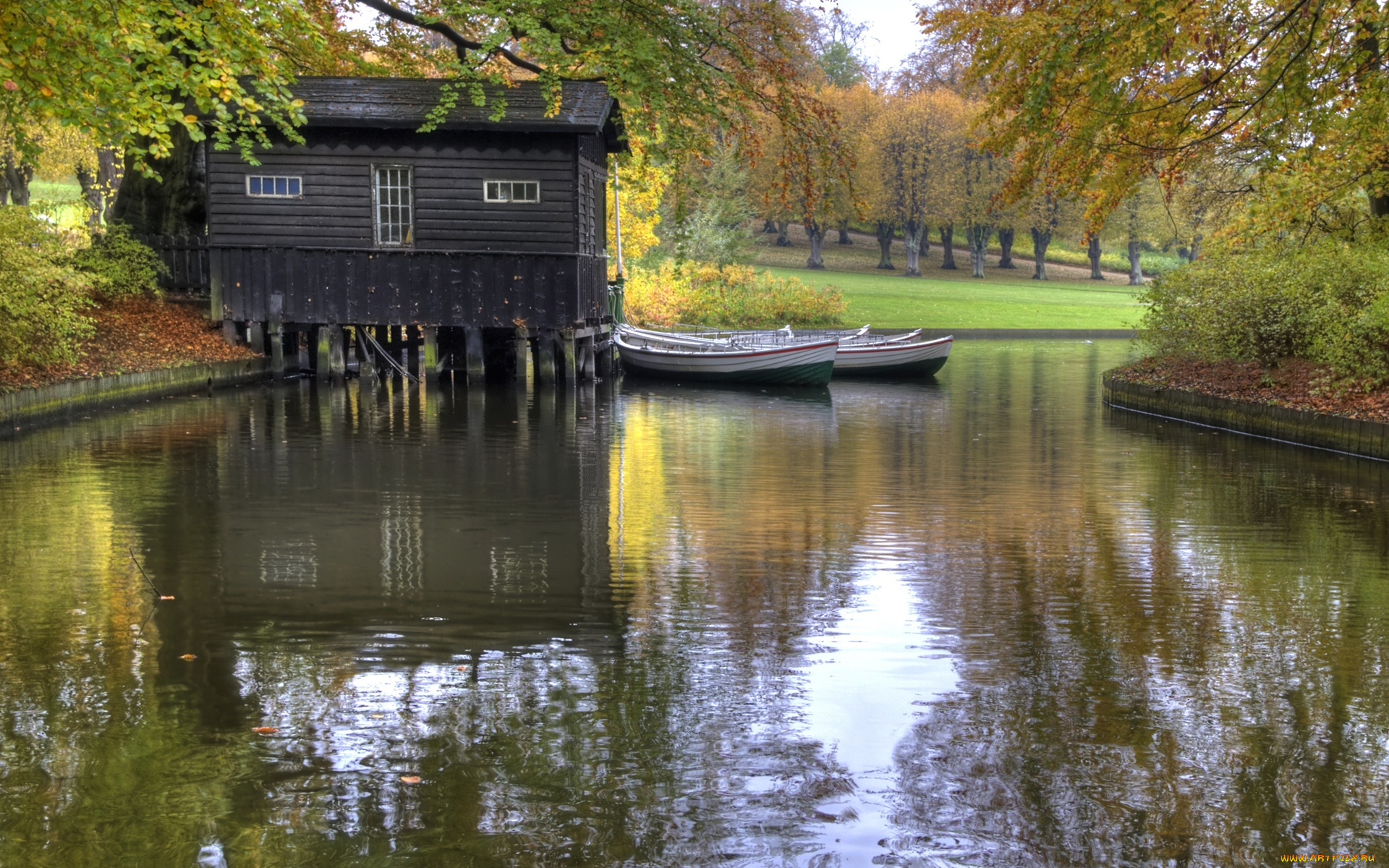 boats, in, autumn, корабли, лодки, шлюпки, парк, река