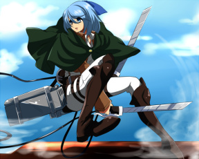 Картинка аниме shingeki+no+kyojin арт атака титанов вторжение гигантов девушка солдат оружие