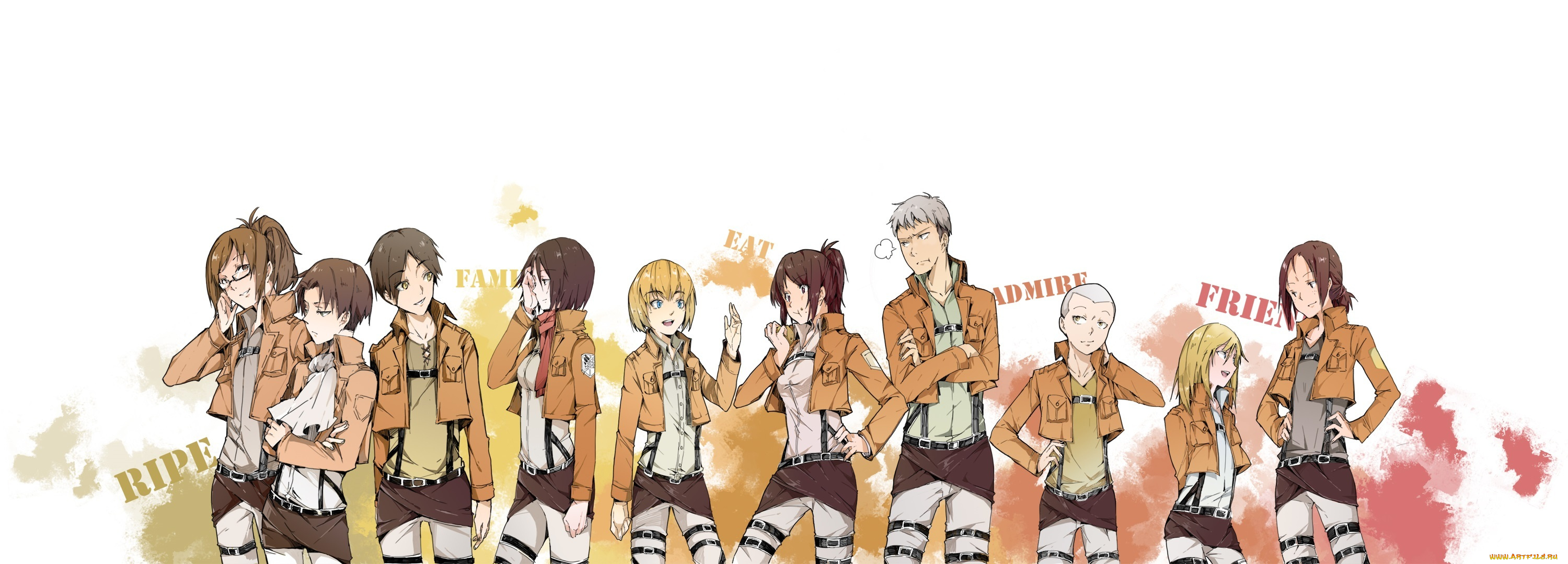 аниме, shingeki, no, kyojin, белый, фон, персонажи, атака, титанов, арт