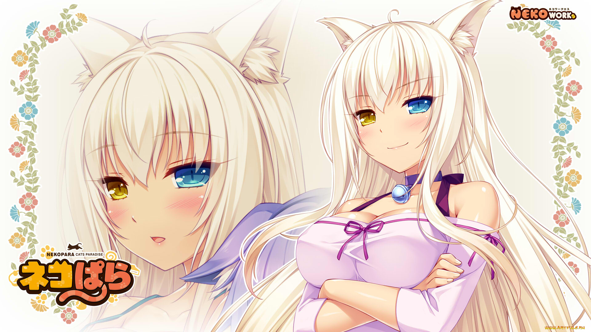 аниме, nekopara, цветы, взгляд, девушки