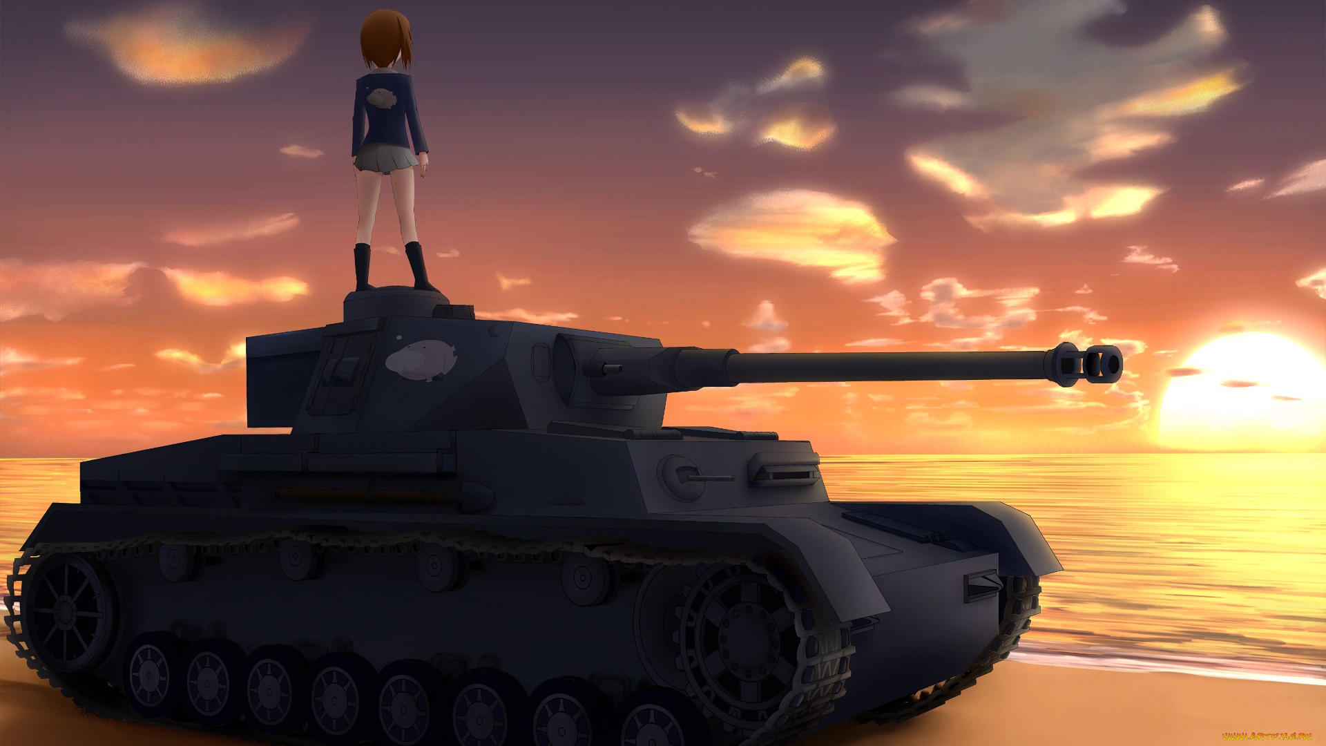 аниме, girls, und, panzer, девушка, фон, взгляд