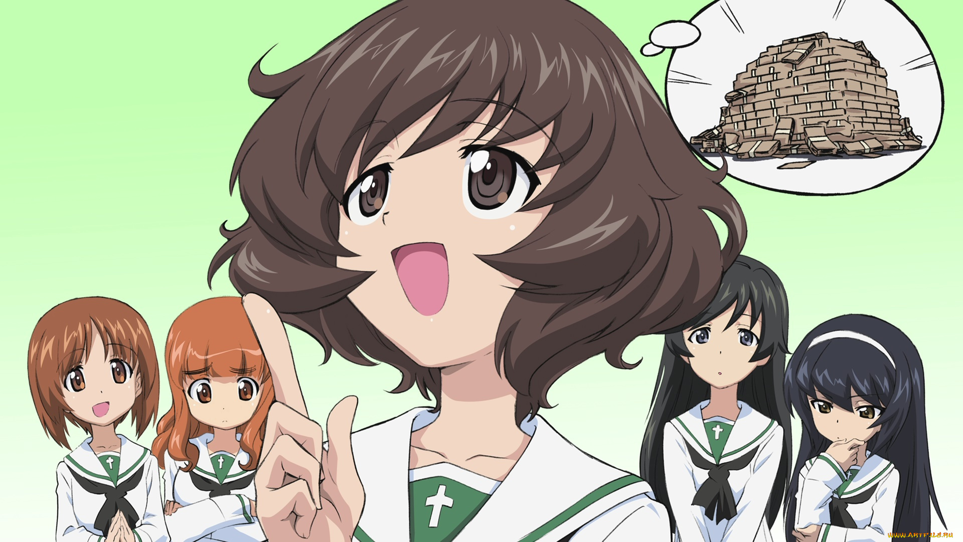 аниме, girls, und, panzer, фон, взгляд, девушка