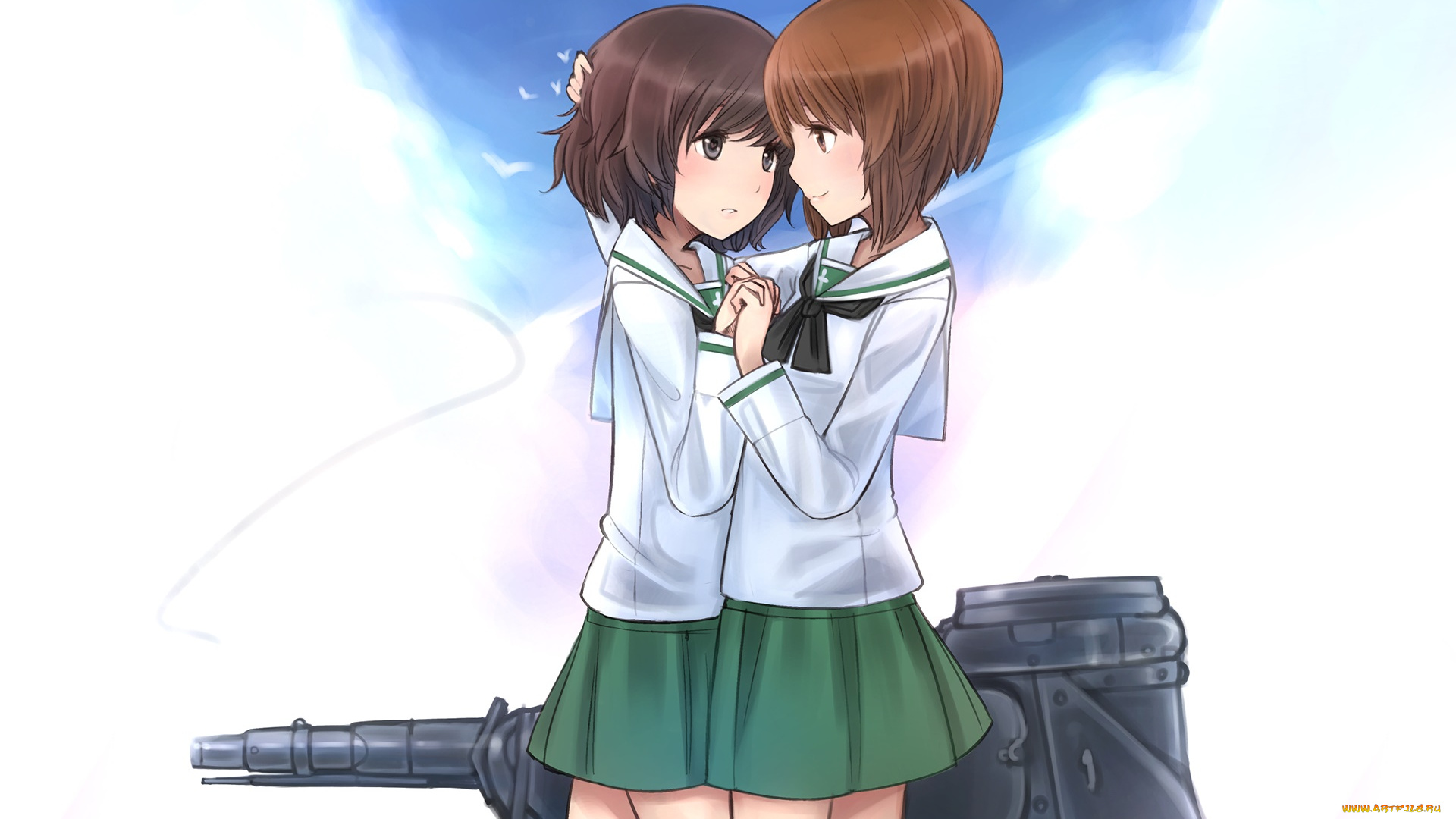 аниме, girls, und, panzer, фон, взгляд, девушки