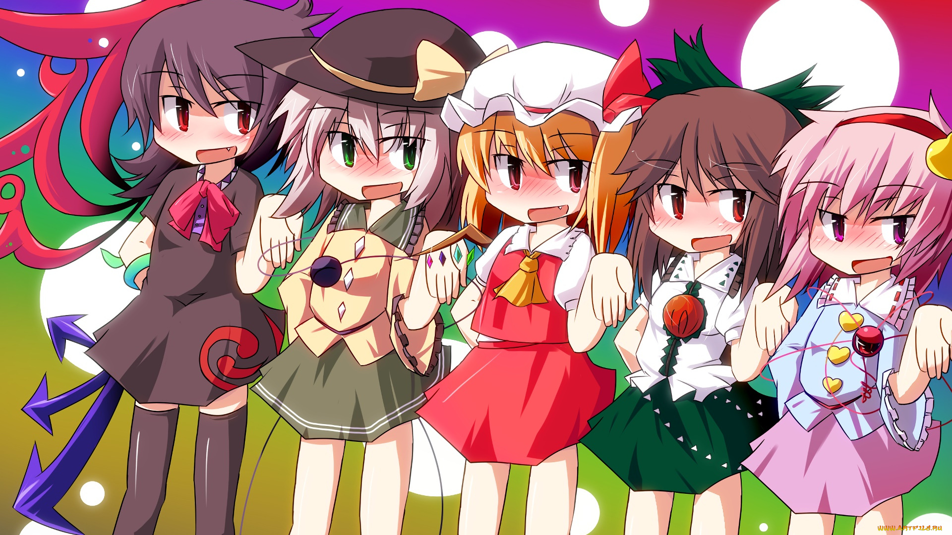 аниме, touhou, фон, взгляд, девушки