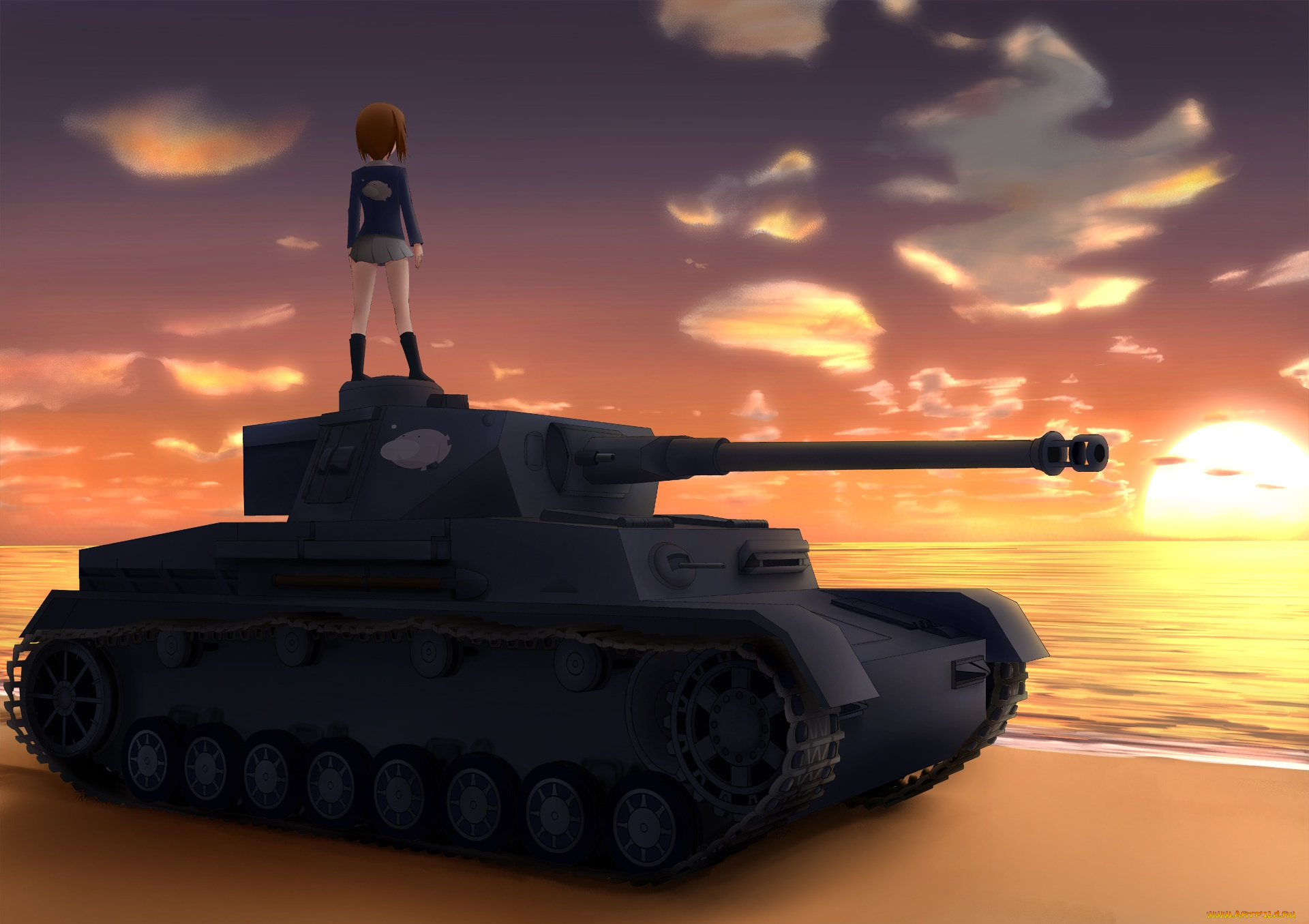 аниме, girls, und, panzer, девушка, фон, взгляд