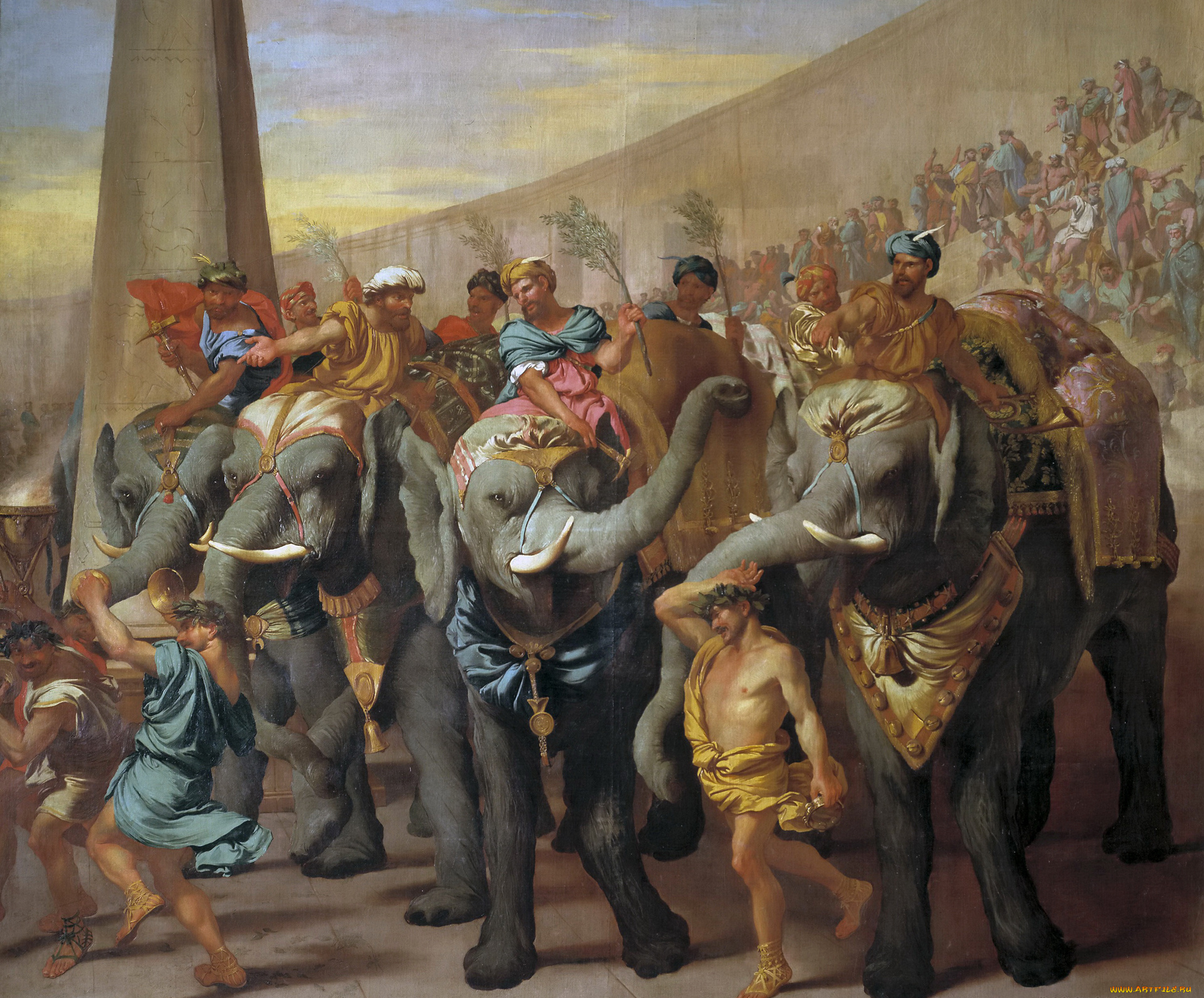 рисованное, живопись, картина, жанровая, andrea, di, leone, слоны, в, цирке