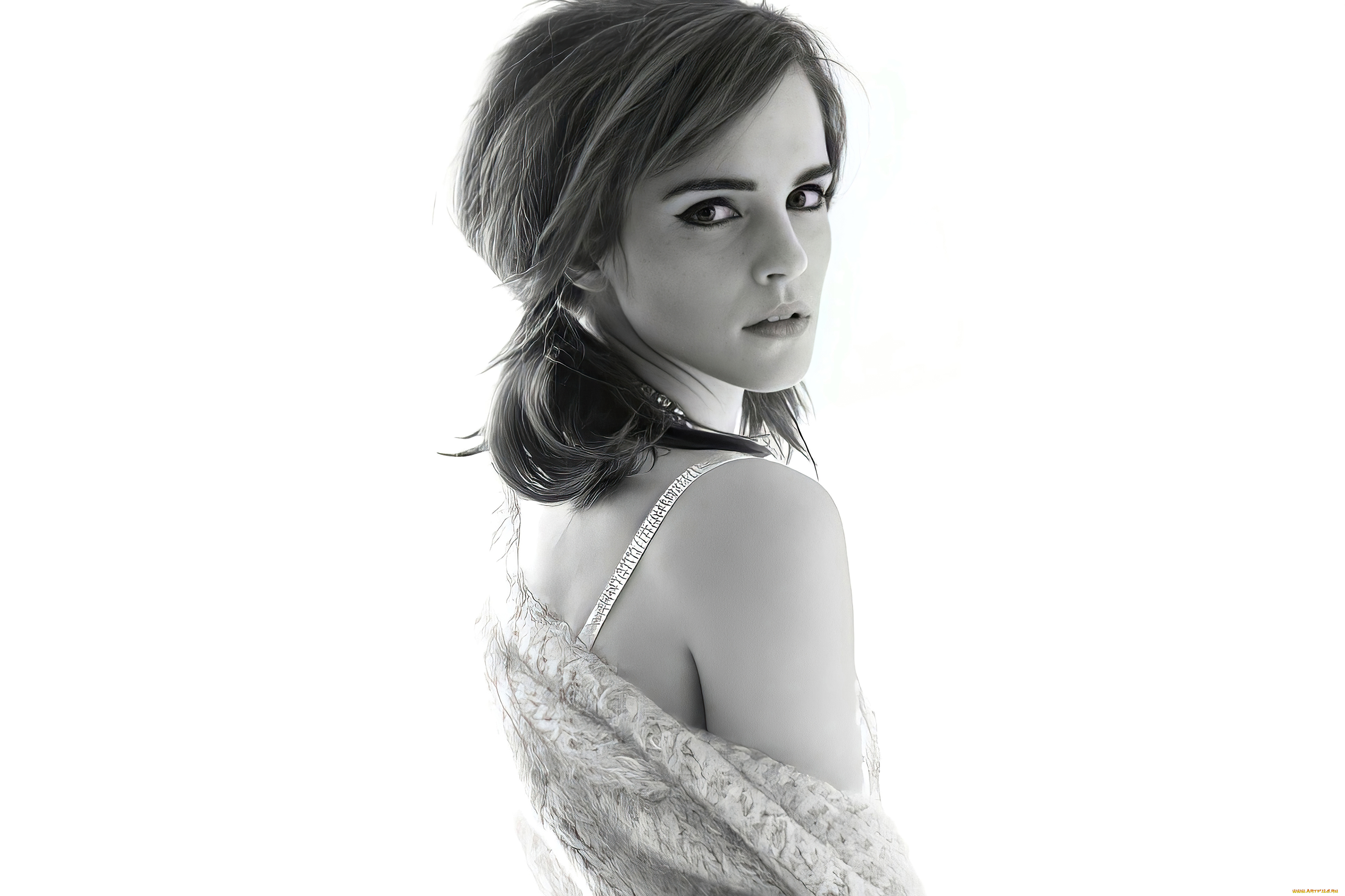 девушки, emma, watson, актриса, черно-белая