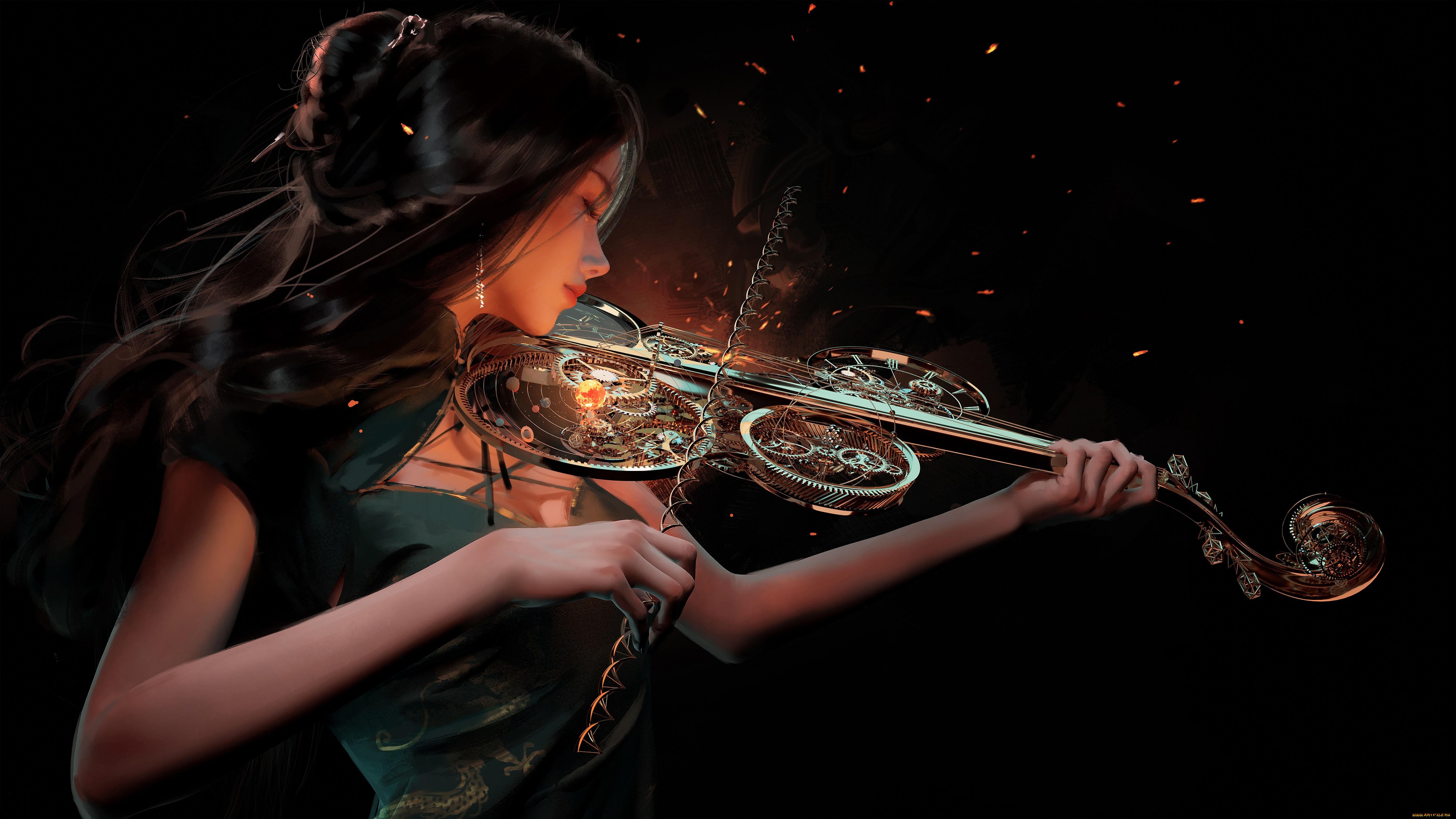 скрипачка, фэнтези, девушки, fantasy, girl, playing, violin, wlop, princess