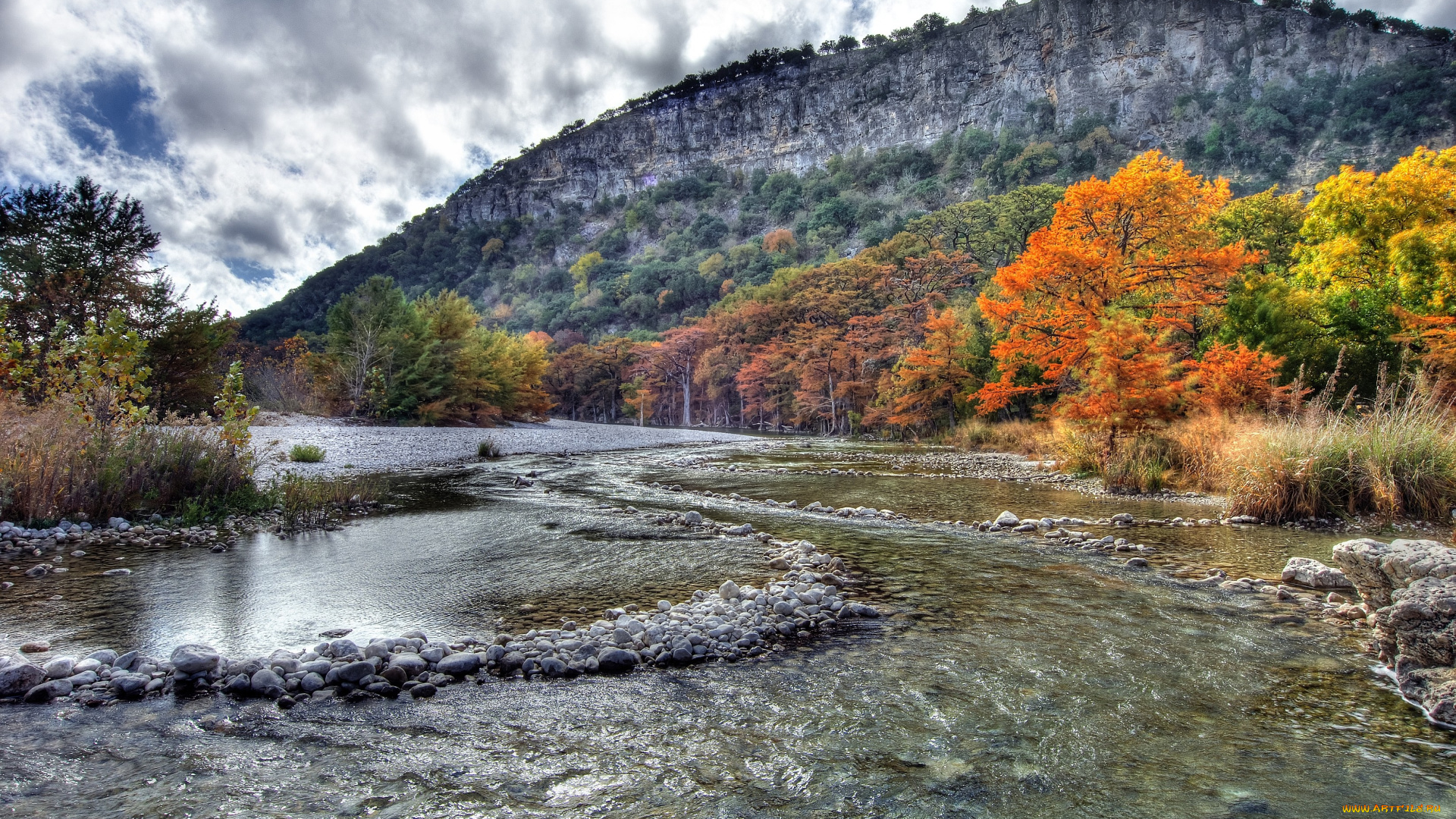 природа, реки, озера, осень, камни, гора, деревья, вода, течение