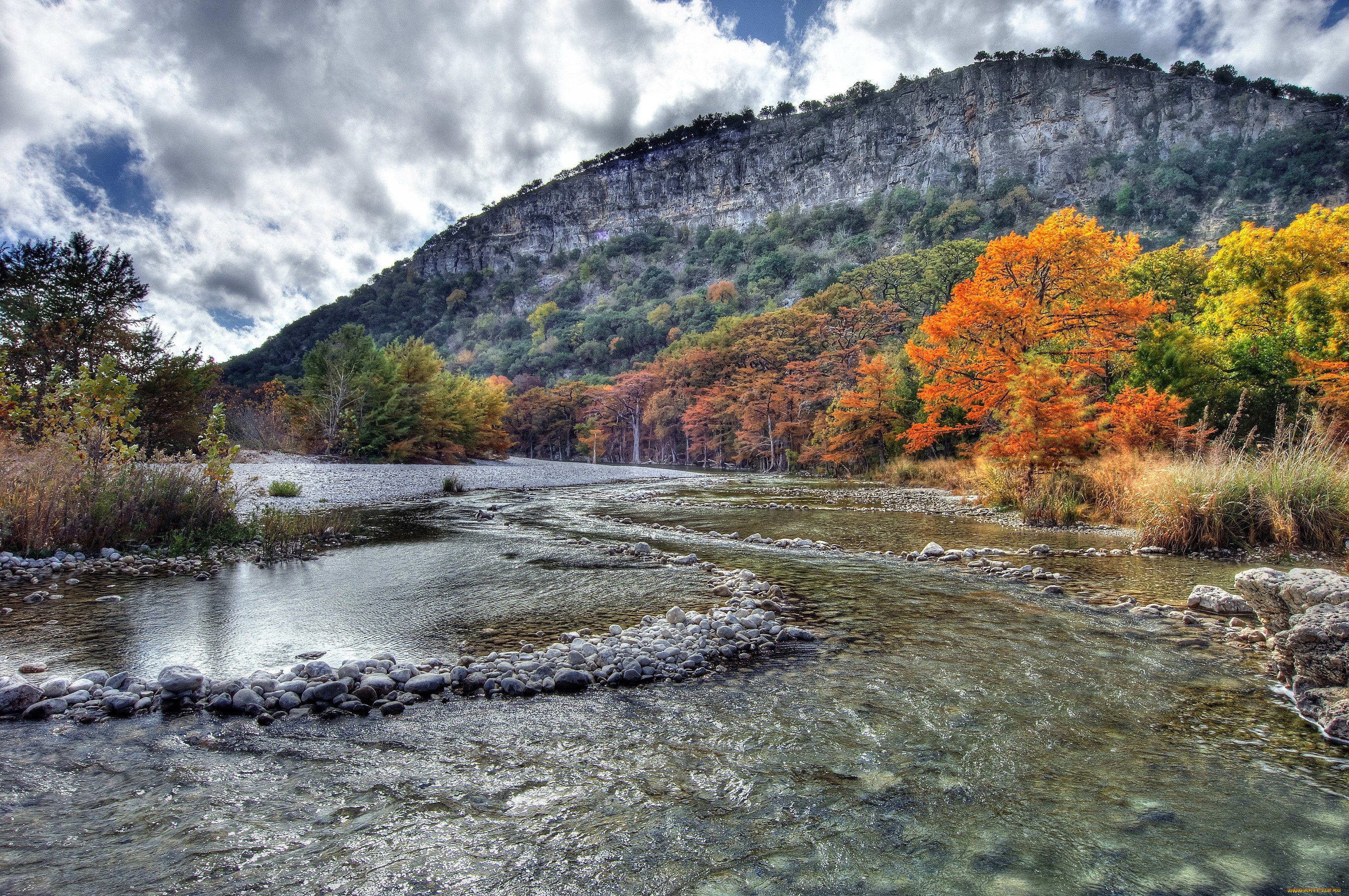 природа, реки, озера, осень, камни, гора, деревья, вода, течение