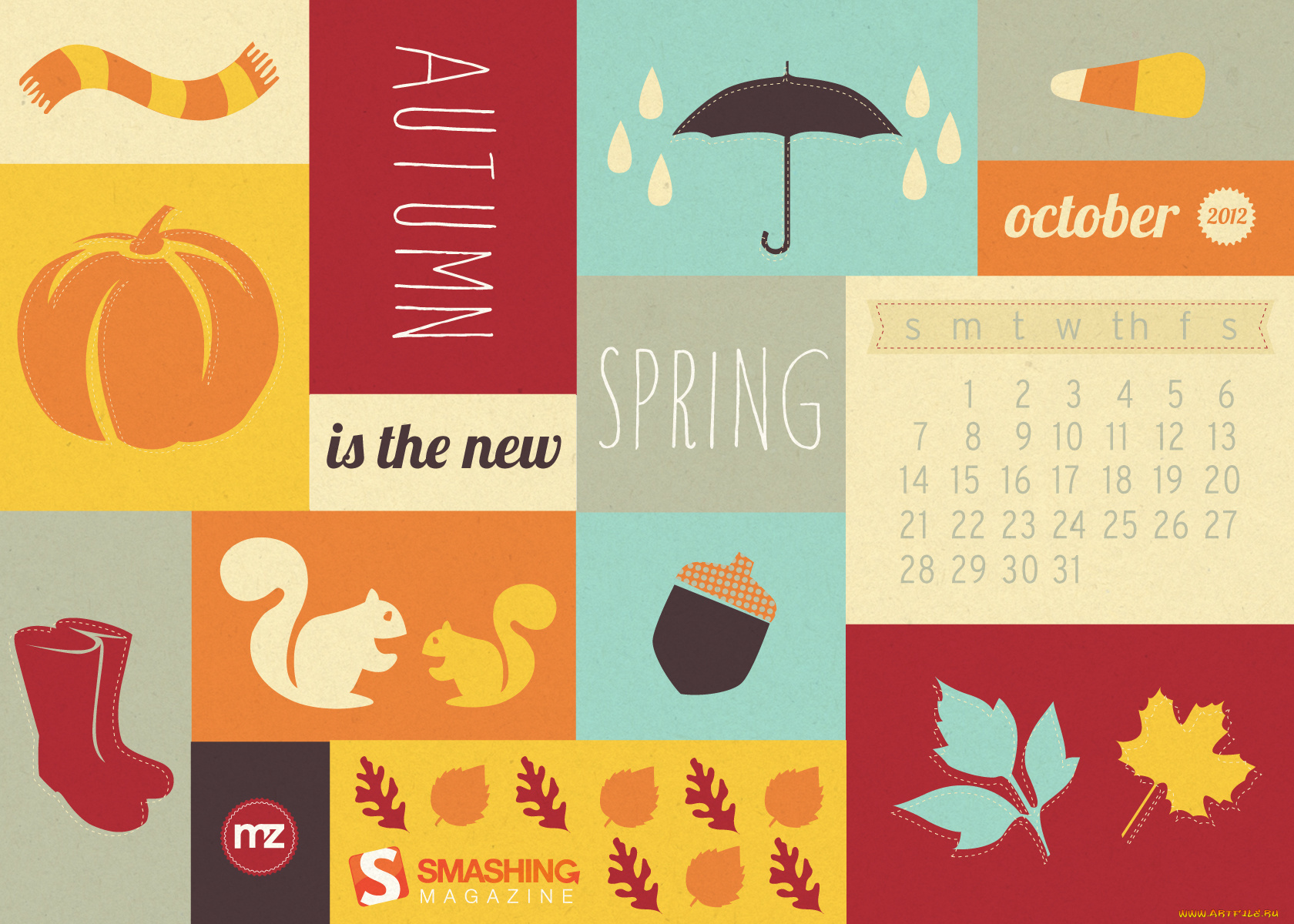 календари, рисованные, векторная, графика, значки, октябрь, времена, года