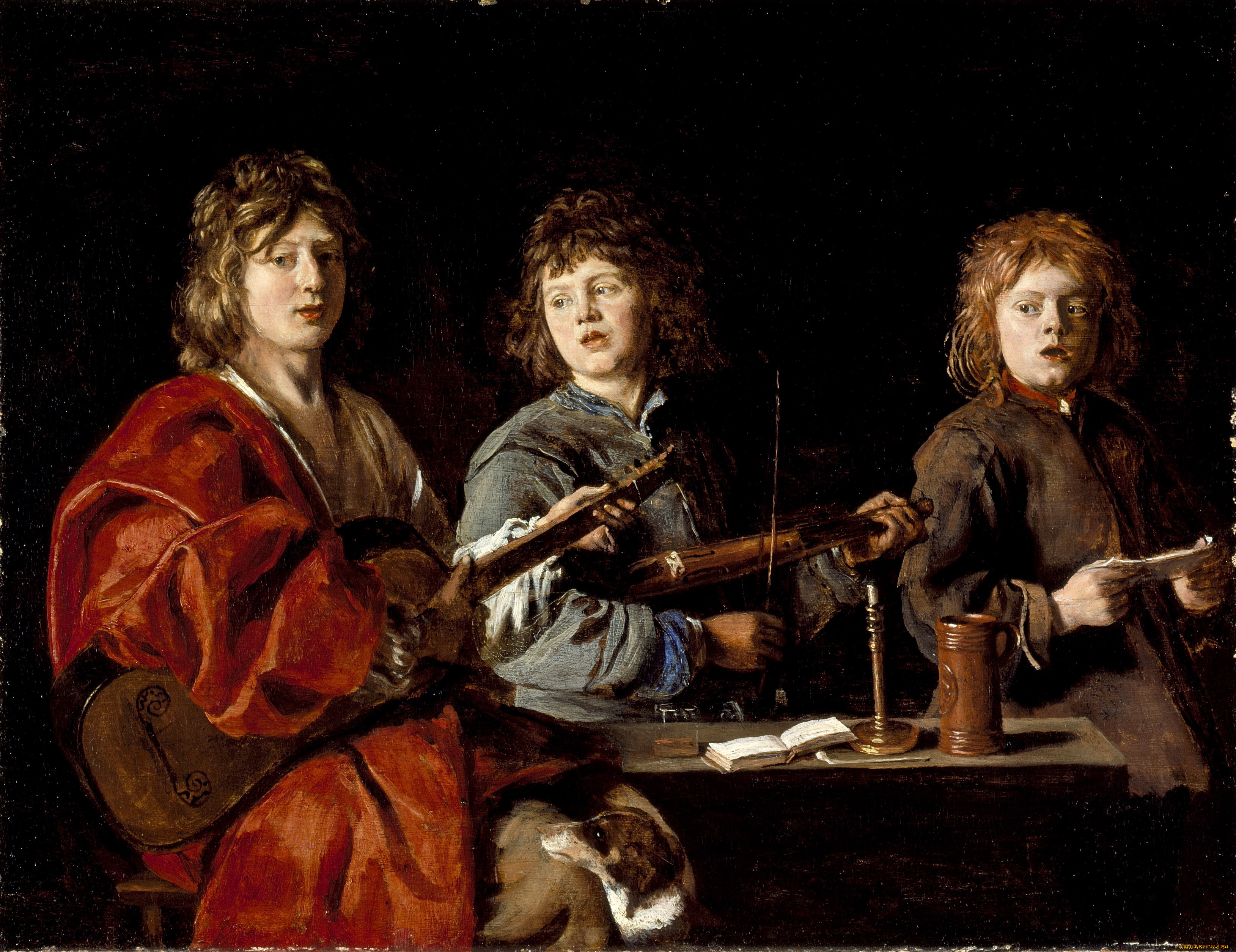 рисованные, antoine, le, nain, three, young, musicians