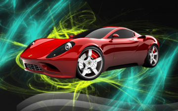 Картинка red ferrari автомобили 3д красота стиль автомобиль