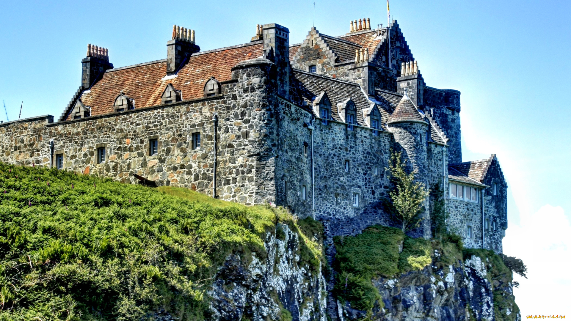 duart, castle, isle, of, mull, города, дворцы, замки, крепости, трава, луг, скала, стены, башни, замок