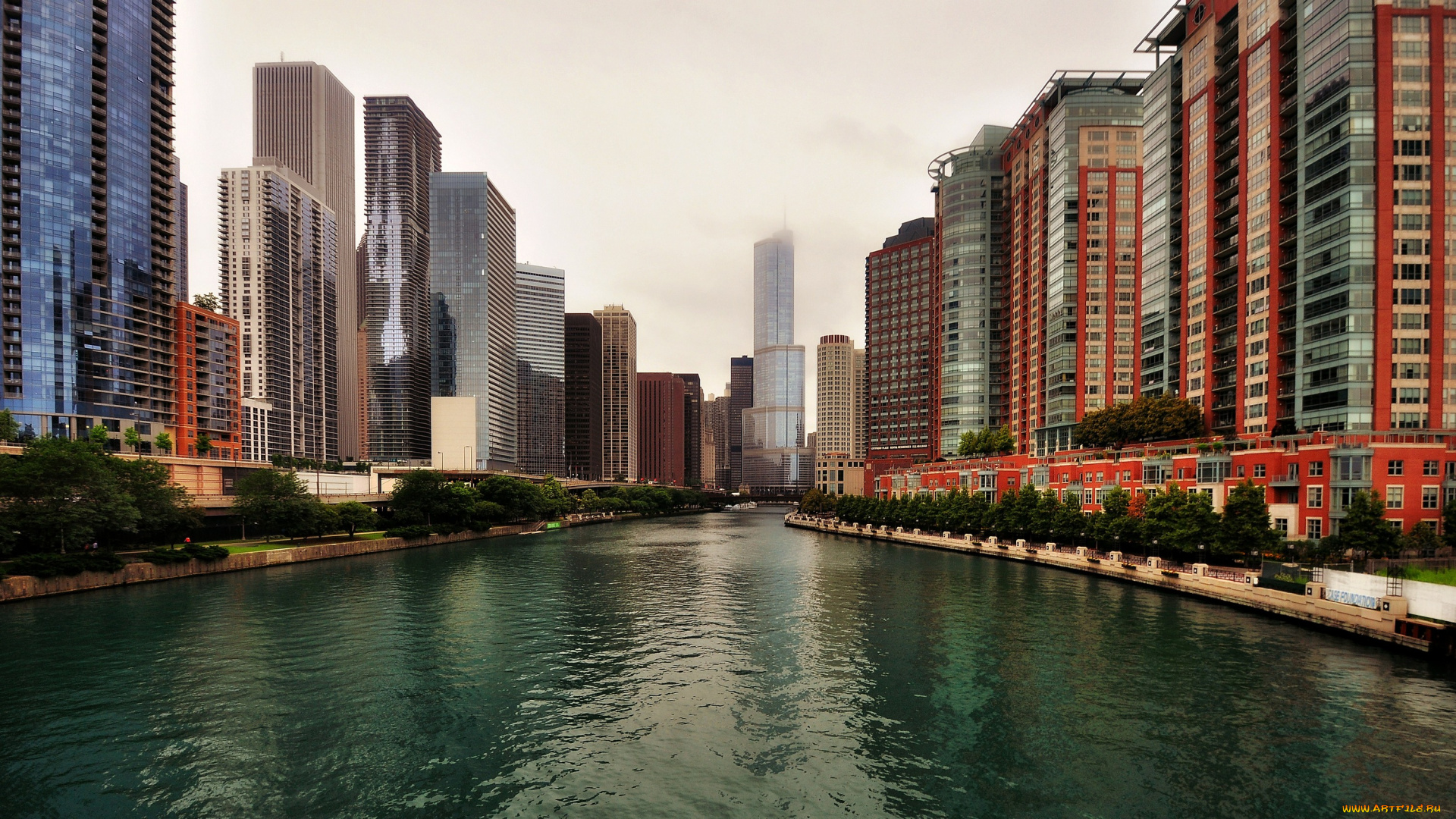 города, Чикаго, сша, река