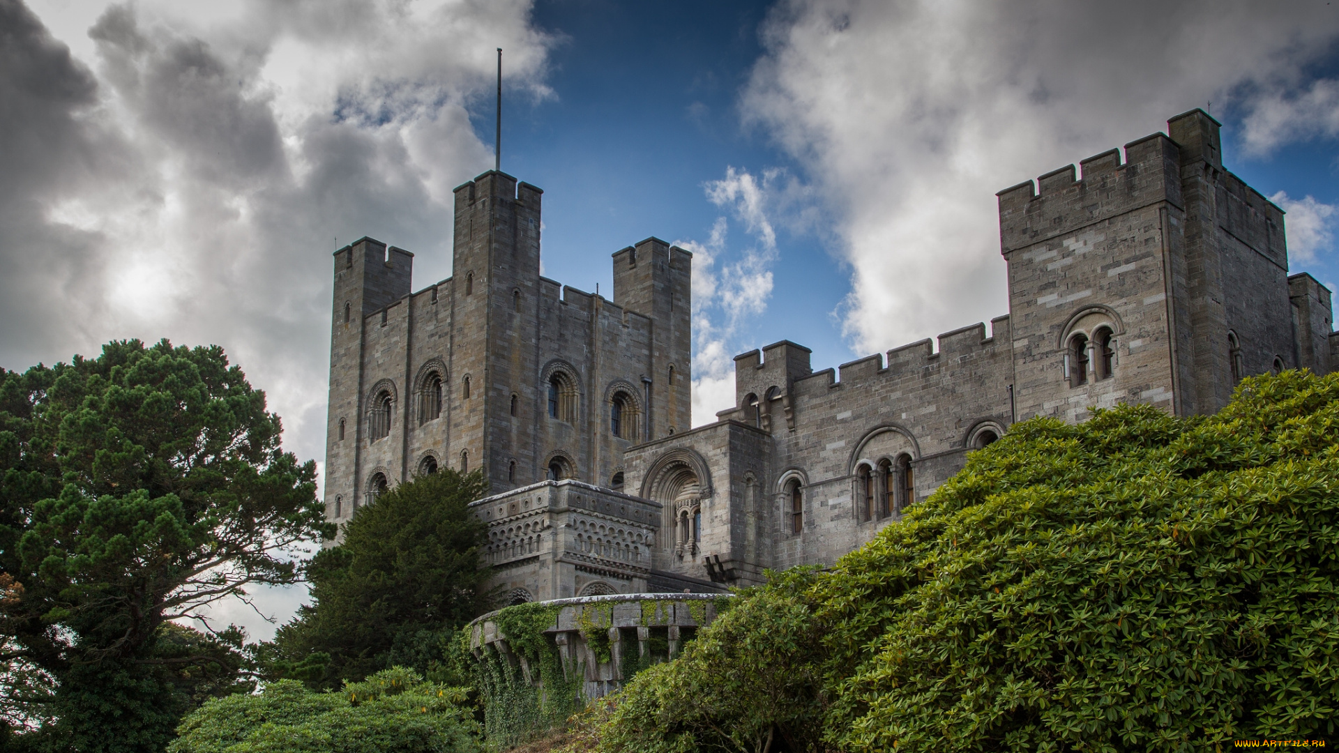 penrhyn, castle, north, wales, england, города, дворцы, замки, крепости, gwynedd, bangor, кусты, англия, северный, уэльс, бангор, замок, пенрин