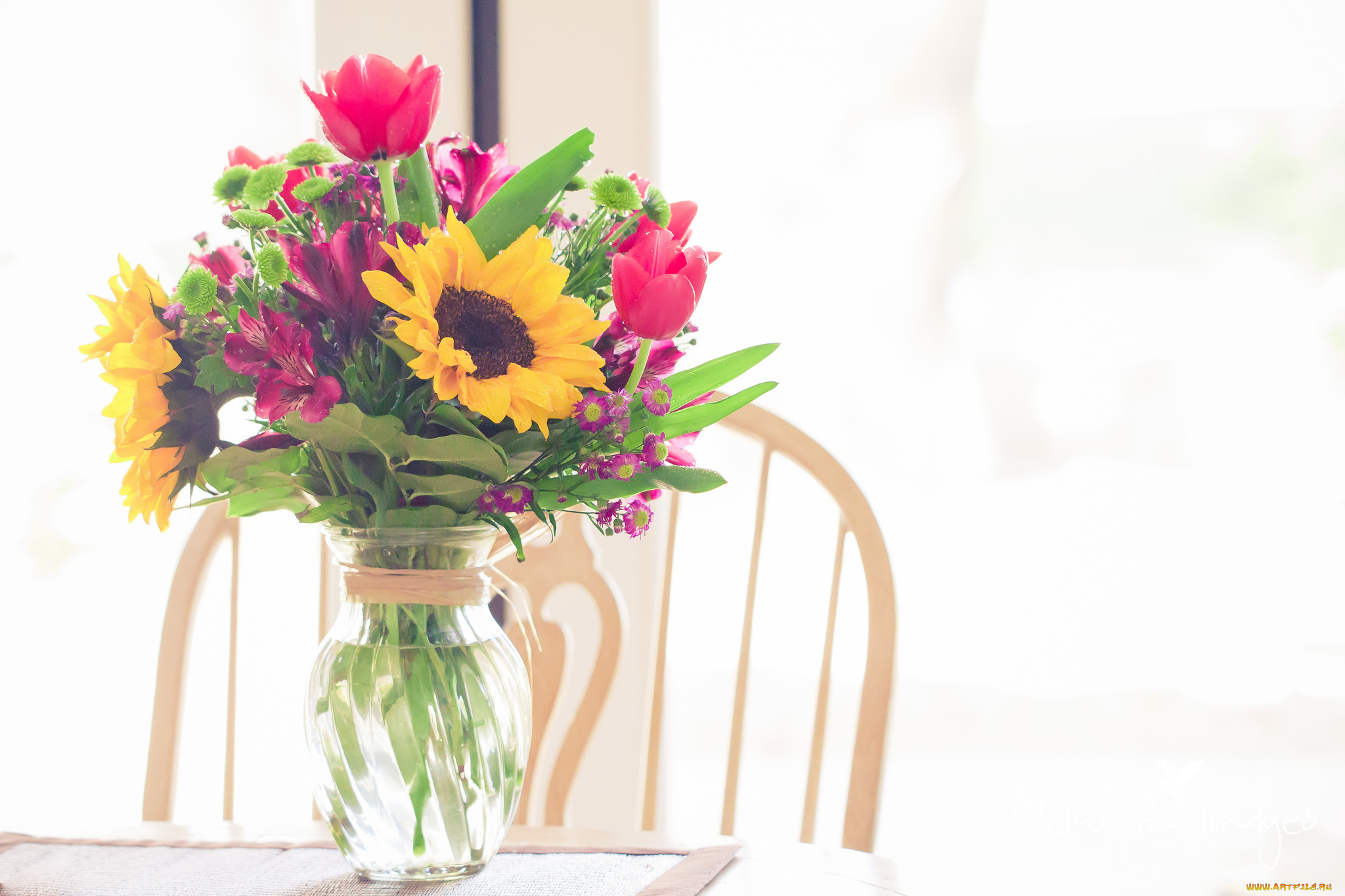 цветы, букеты, , композиции, ваза, подсолнух, тюльпаны, букет