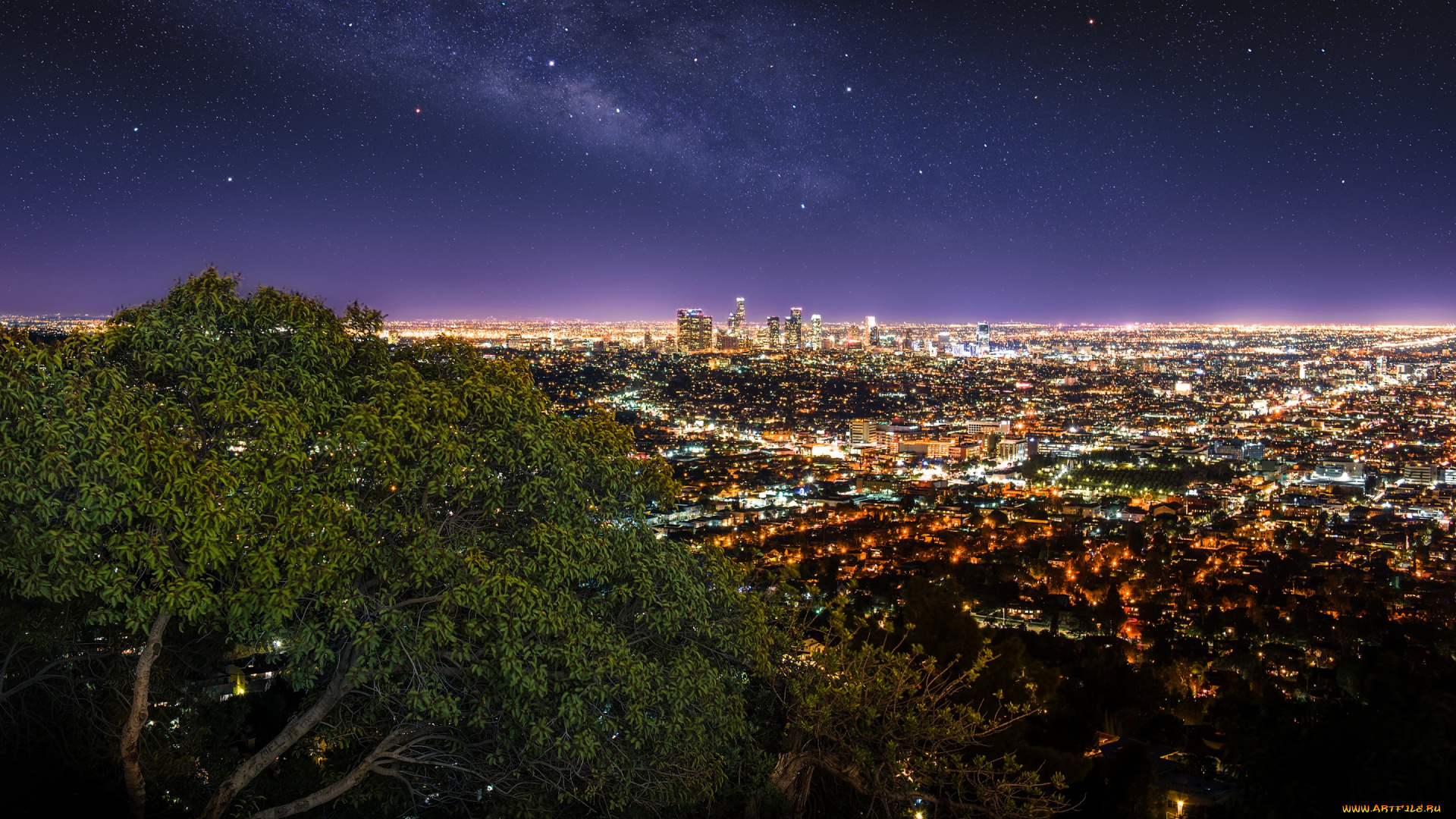 города, лос-анджелес, , сша, griffith, observatory, los, angeles, город, панорама, огни