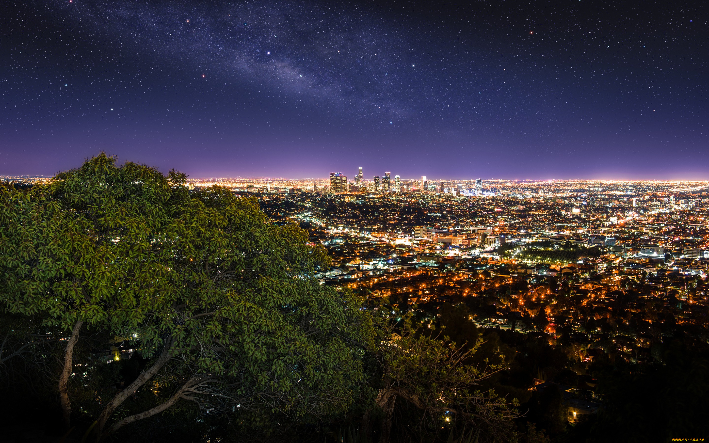 города, лос-анджелес, , сша, griffith, observatory, los, angeles, город, панорама, огни