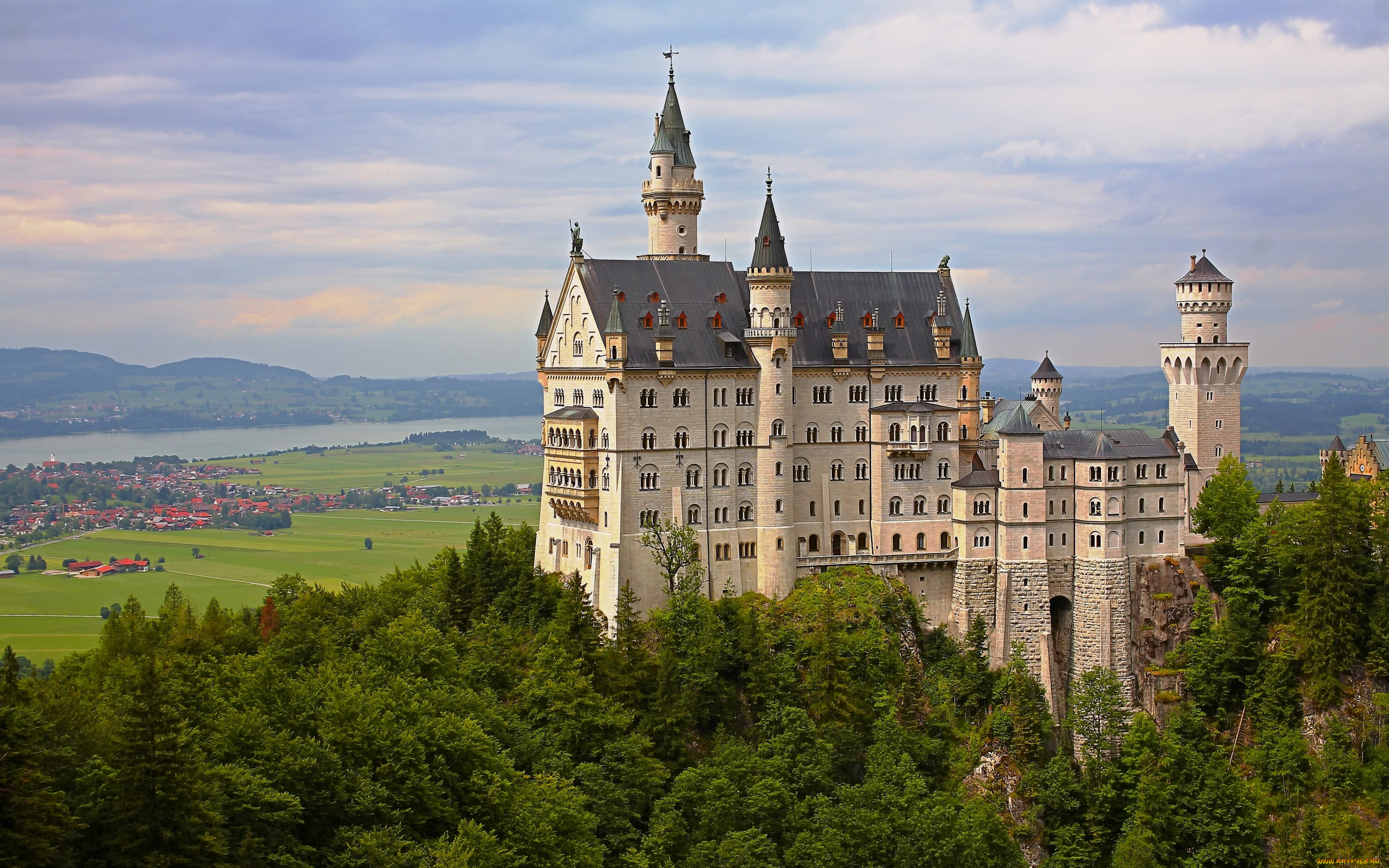 города, замок, нойшванштайн, , германия, neuschwanstein, castle, bavaria, germany, замок, нойшванштайн, бавария, долина, деревья, панорама