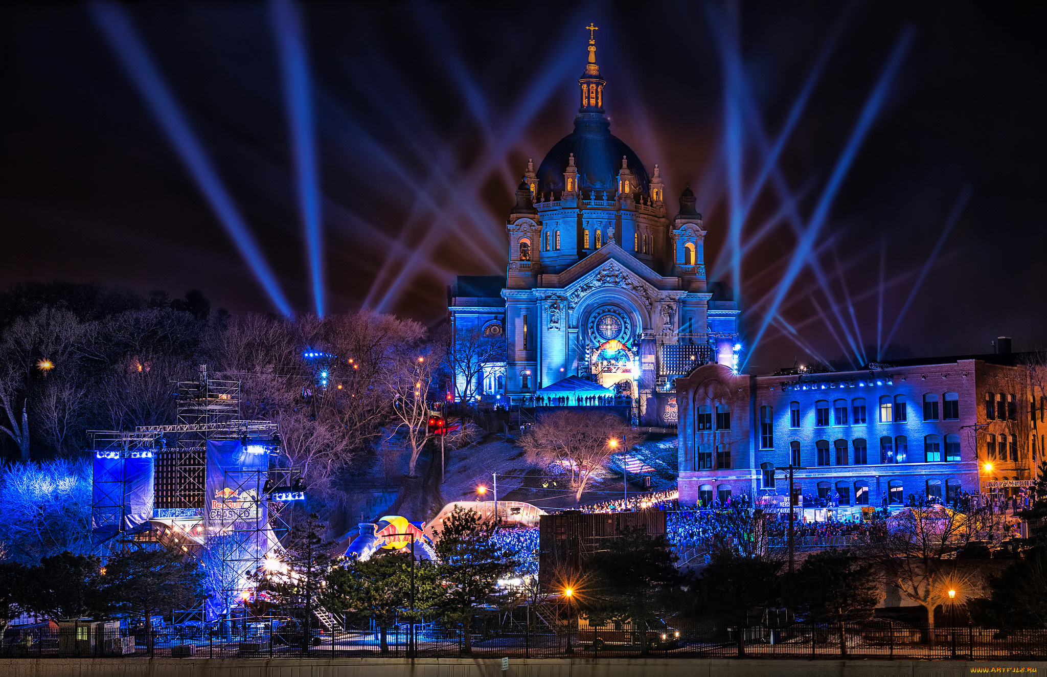 cathedral, of, saint, paul, , minnesota, города, -, католические, соборы, , костелы, , аббатства, ночь, огни