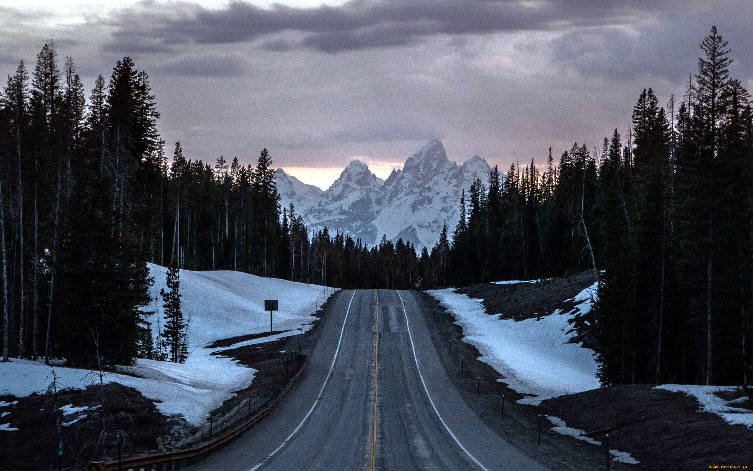 природа, дороги, зима, шоссе, дорога, горы